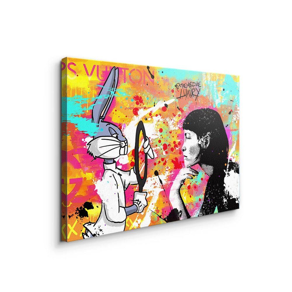 DOTCOMCANVAS® Leinwandbild, Bugs Bunny Pop beauty Art orange silberner bunny Rahmen Comic Leinwandbild