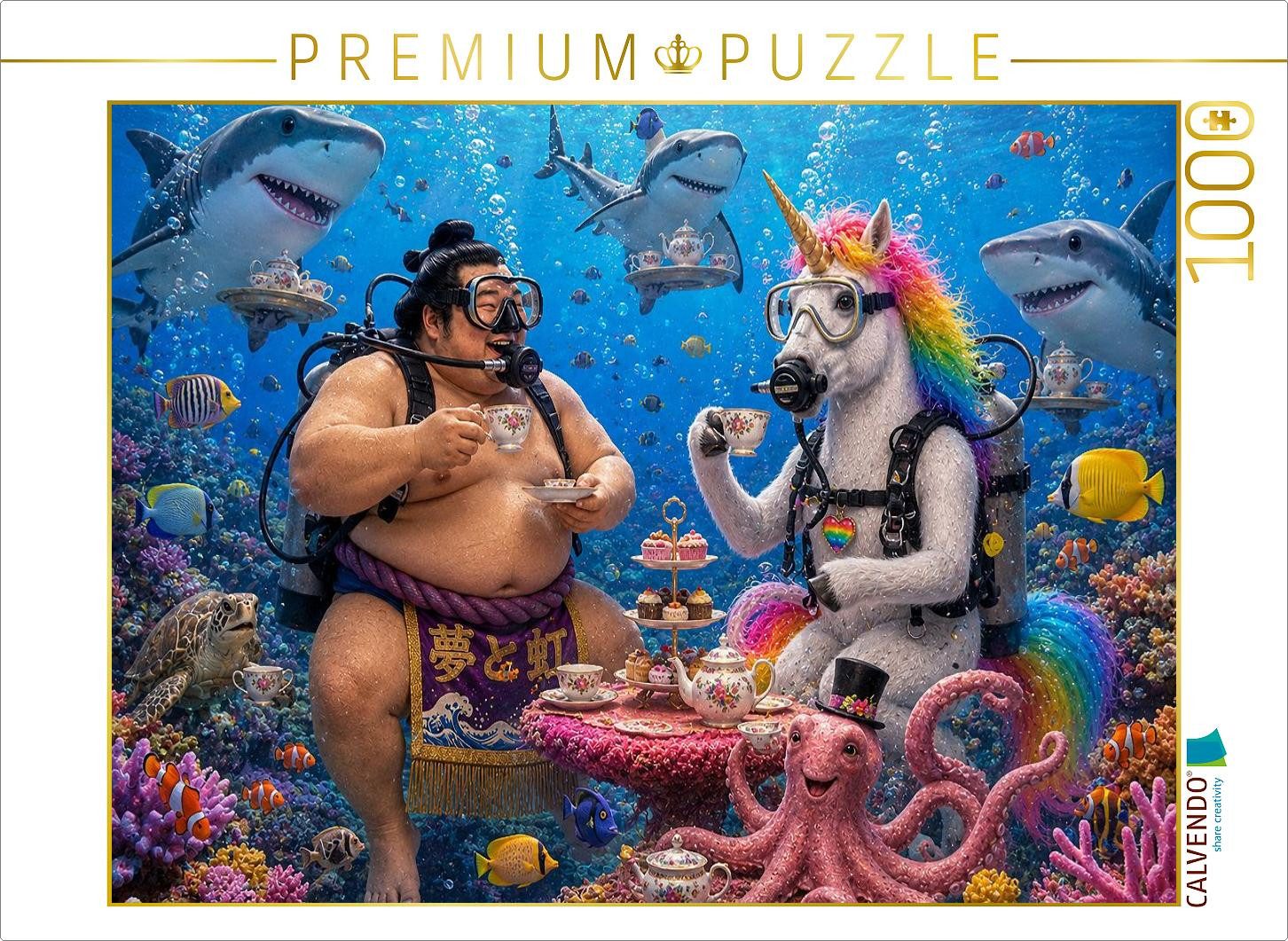 CALVENDO Puzzle CALVENDO Puzzle Sumo Wrestler and Unicorn Go Diving, 1000 pieces, fin, 1000 Puzzleteile