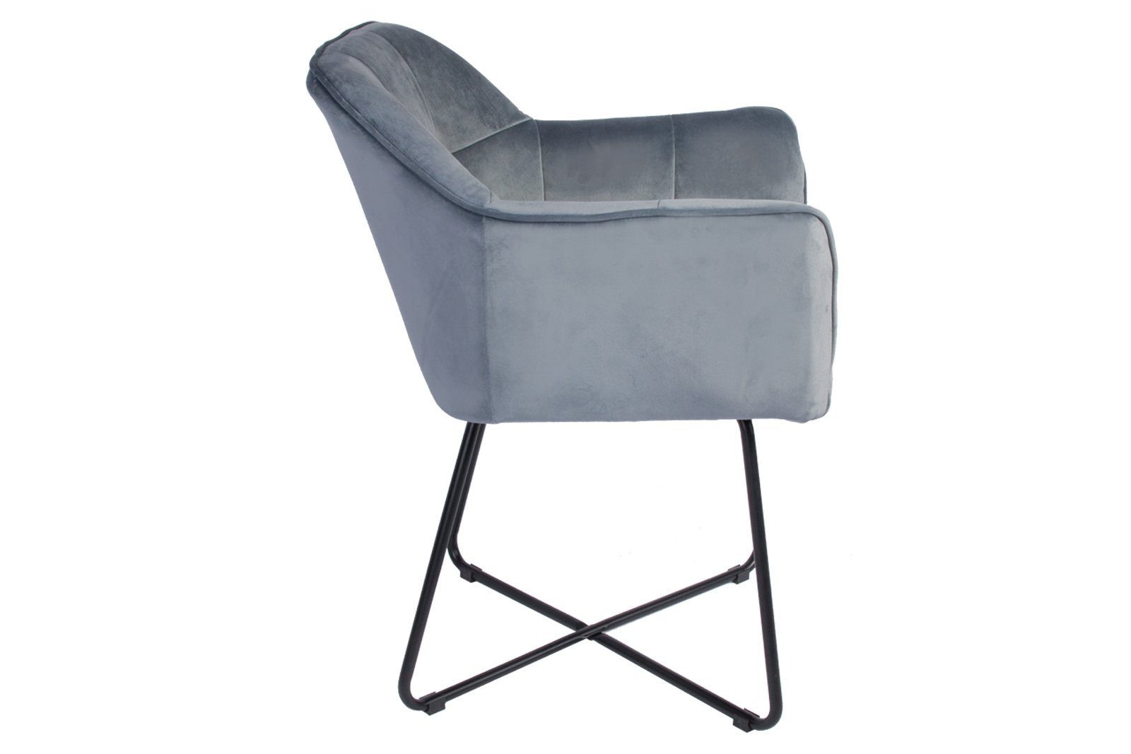 Absteppungen, mit und Esszimmerstuhl Armlehnstuhl schwarze Kirin, SAM® Metallfüße Eisblau Samtbezug