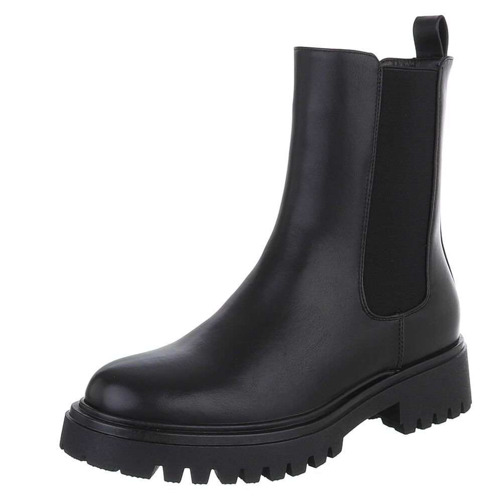 Ital-Design Damen Chelsea Boot Chunky mit Profilsohle Plateaustiefelette (92392489) Blockabsatz Stiefeletten in Schwarz