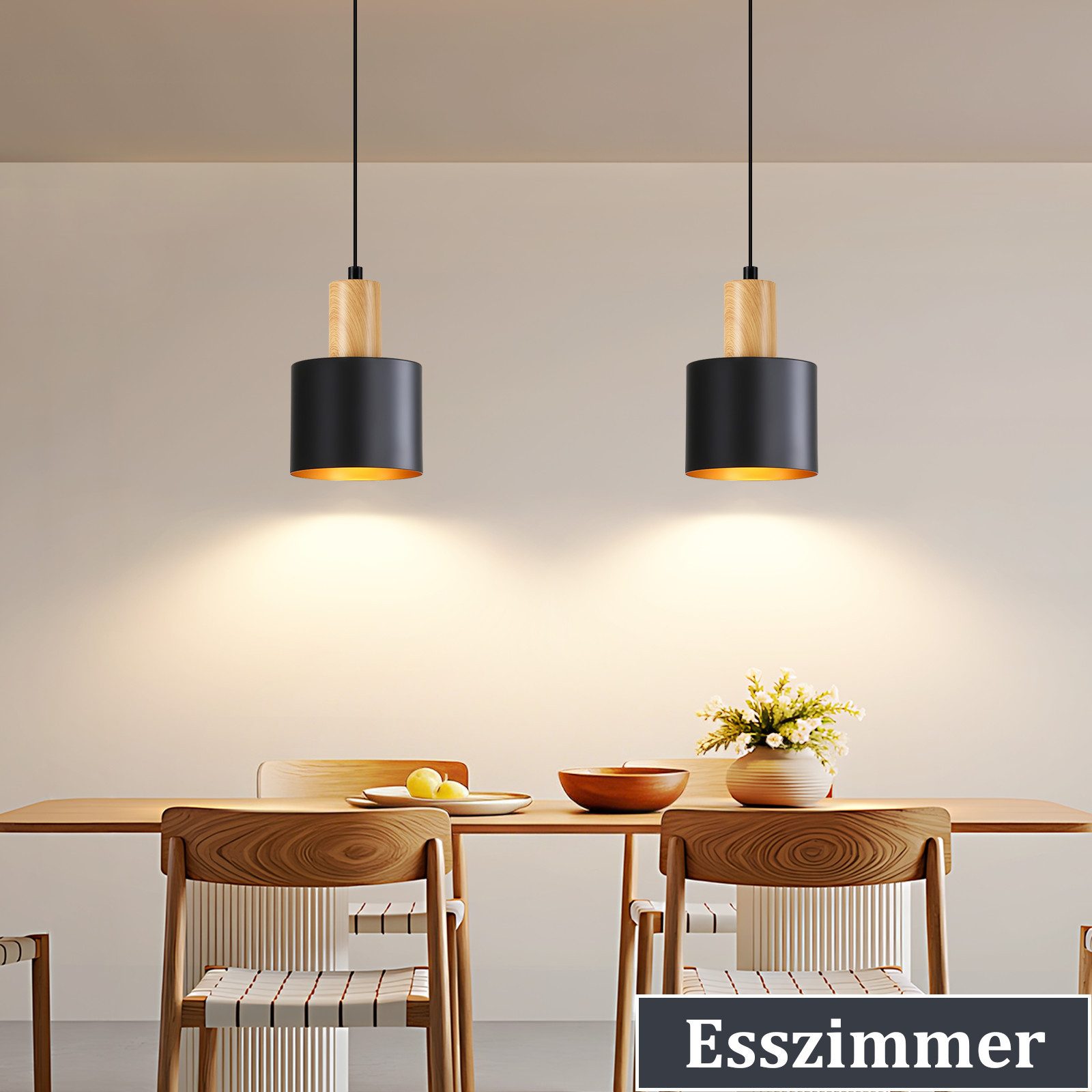 ZMH Pendelleuchte Esszimmer 3 Flammig Schwarz Gold Hängend 170CM Vintage Industrielampe, Hochwertige Design, ohne Leuchtmittel, Höhenverstellbar 150CM Länge Esszimmerlampe Max.25W