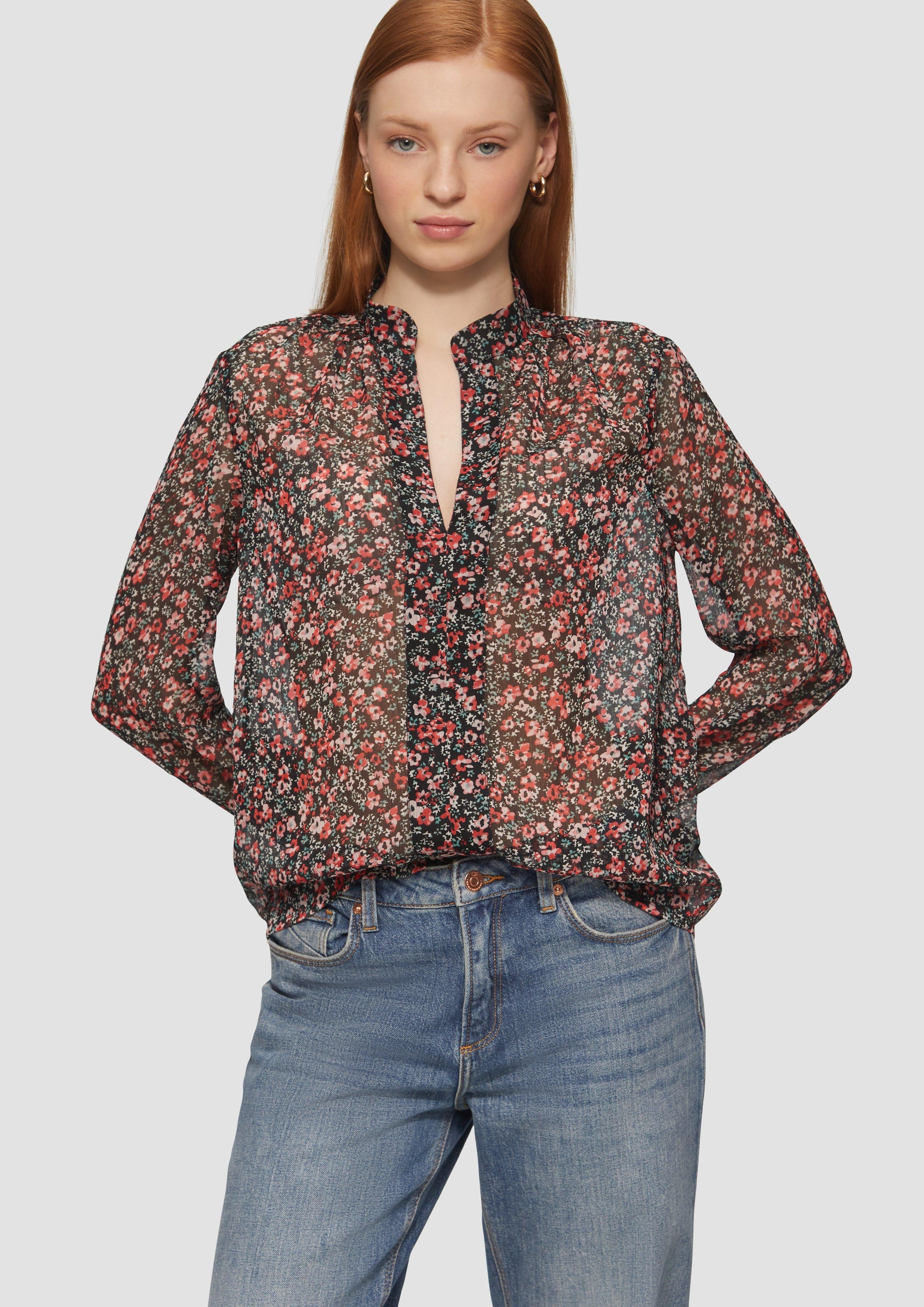 Langarmbluse Leicht transparente Chiffonbluse mit All-over-Print