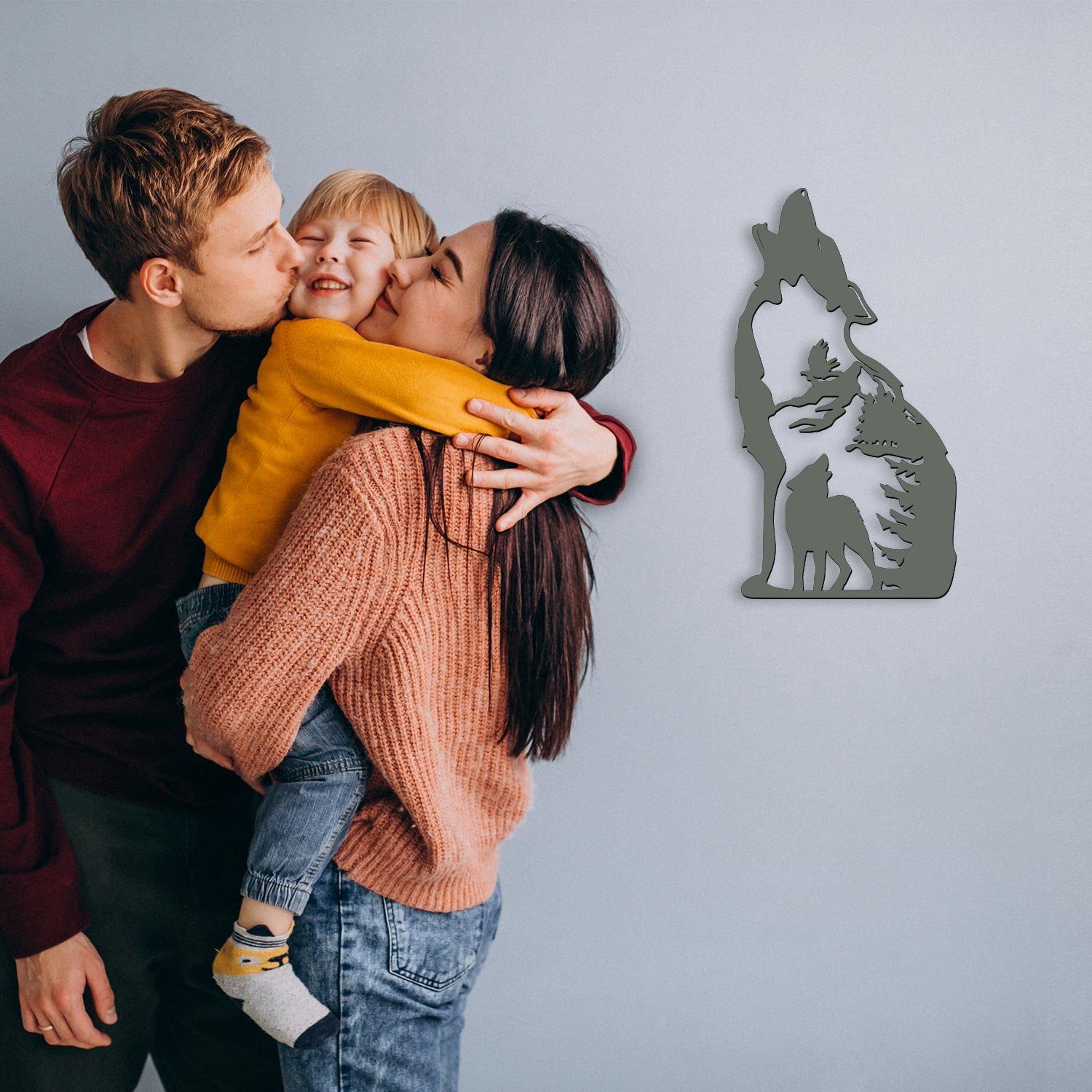Namofactur LED Dekolicht Heulender Wolf Wand Deko Leuchte, Holz Lampe, Ohne Zugschalter, LED fest integriert, Warmweiß, Holz Lampe, Geschenk für Wolf Fan, Wandgestaltung für dein zuhause