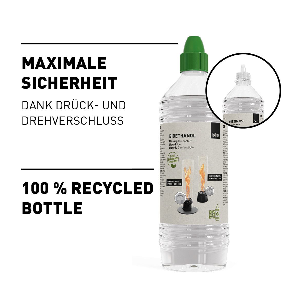 höfats Bioethanol Flüssig-Brennstoff, 6 l, (Zubehör für SPIN 900/1200/ SPIN 1500 Tischfeuer, für Indoor und Outdoor), Rauch- und Rußfreies Ethanol, Nachfüllflasche