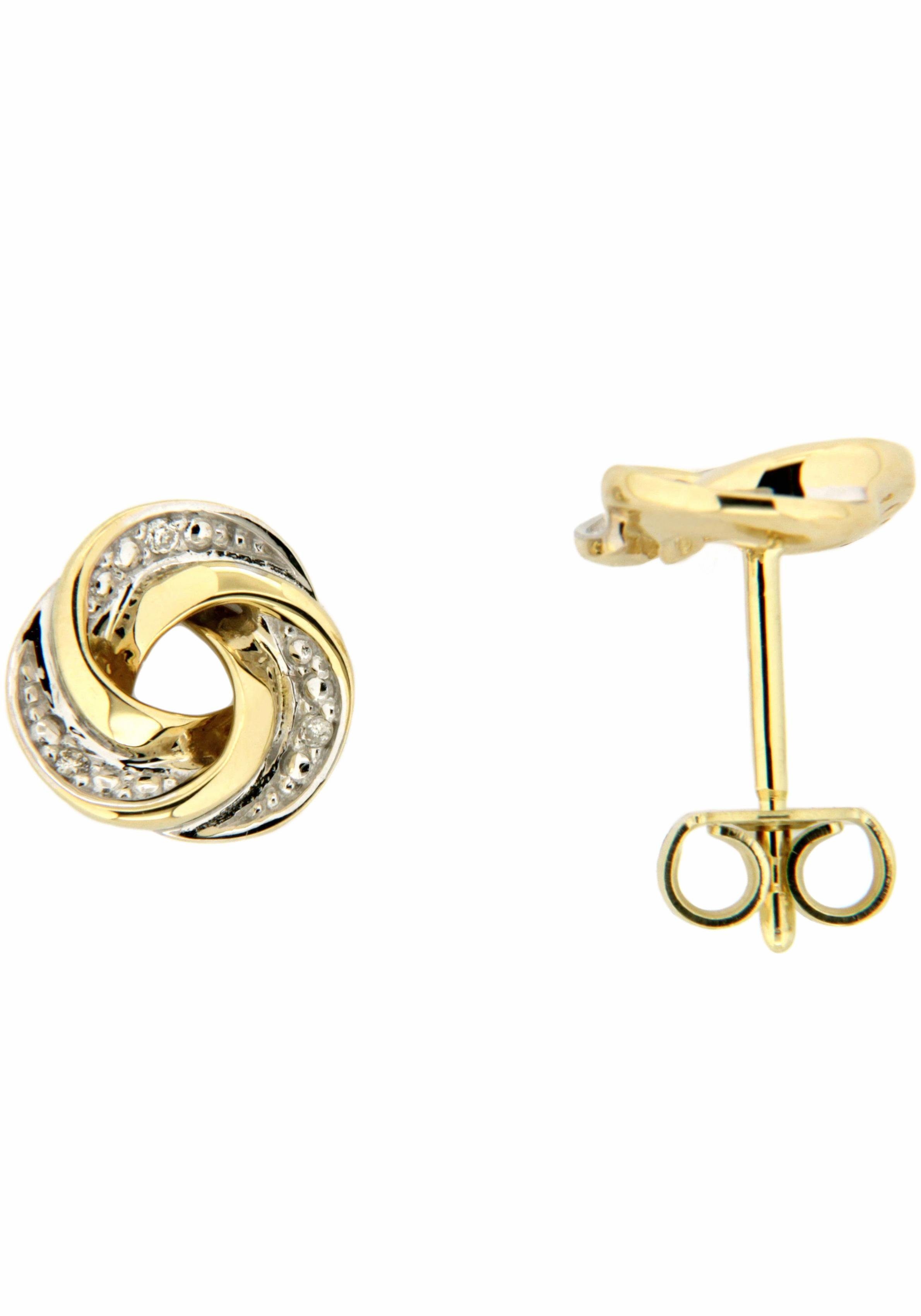 Firetti Paar Ohrstecker Schmuck Geschenk Gold 333 Ohrschmuck Knoten, mit Brillant - Krappenfassung