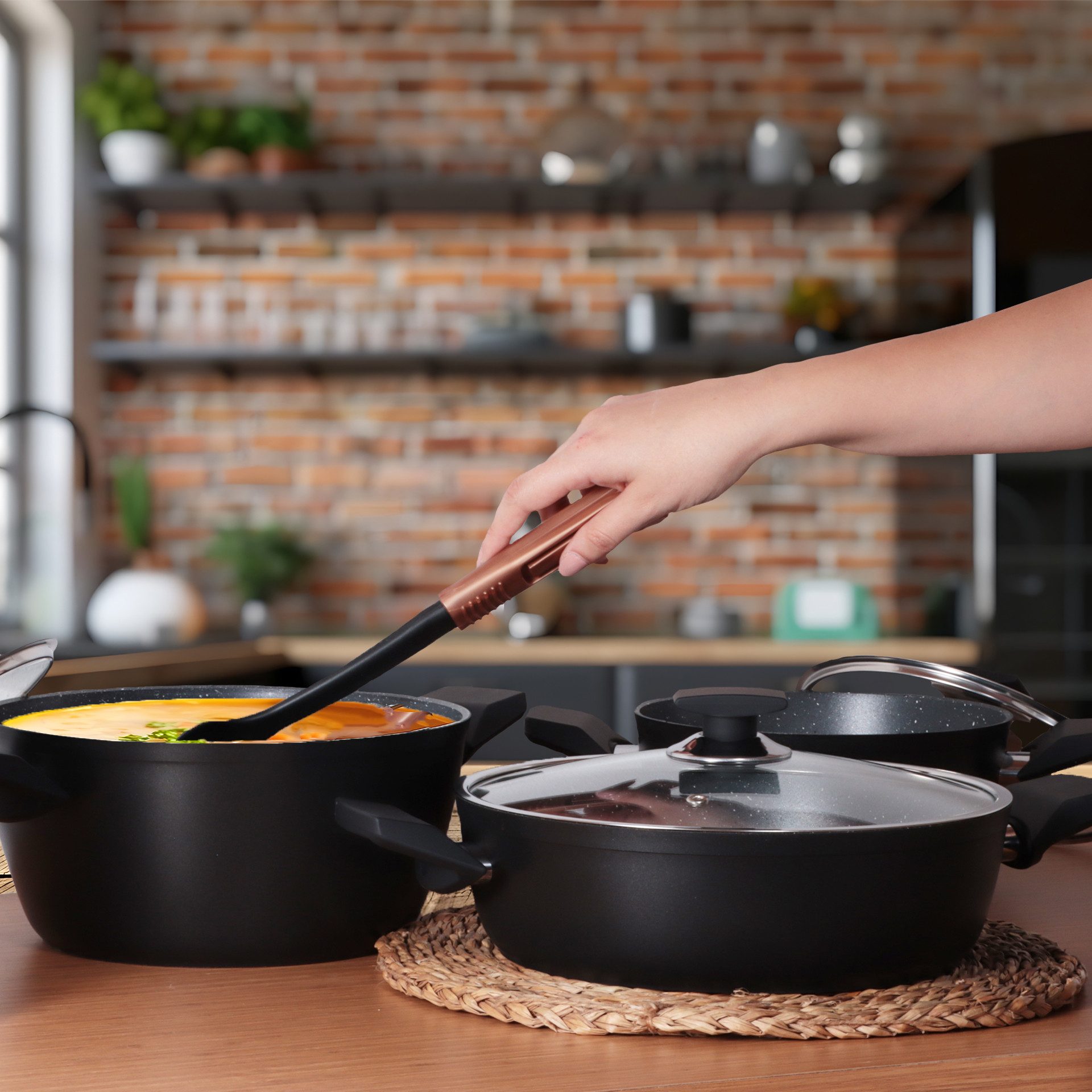 SERENK Servierpfanne Serenk Excellence Granit Kochgeschirr-Set 7-teilig –Töpfe & Pfannen fü