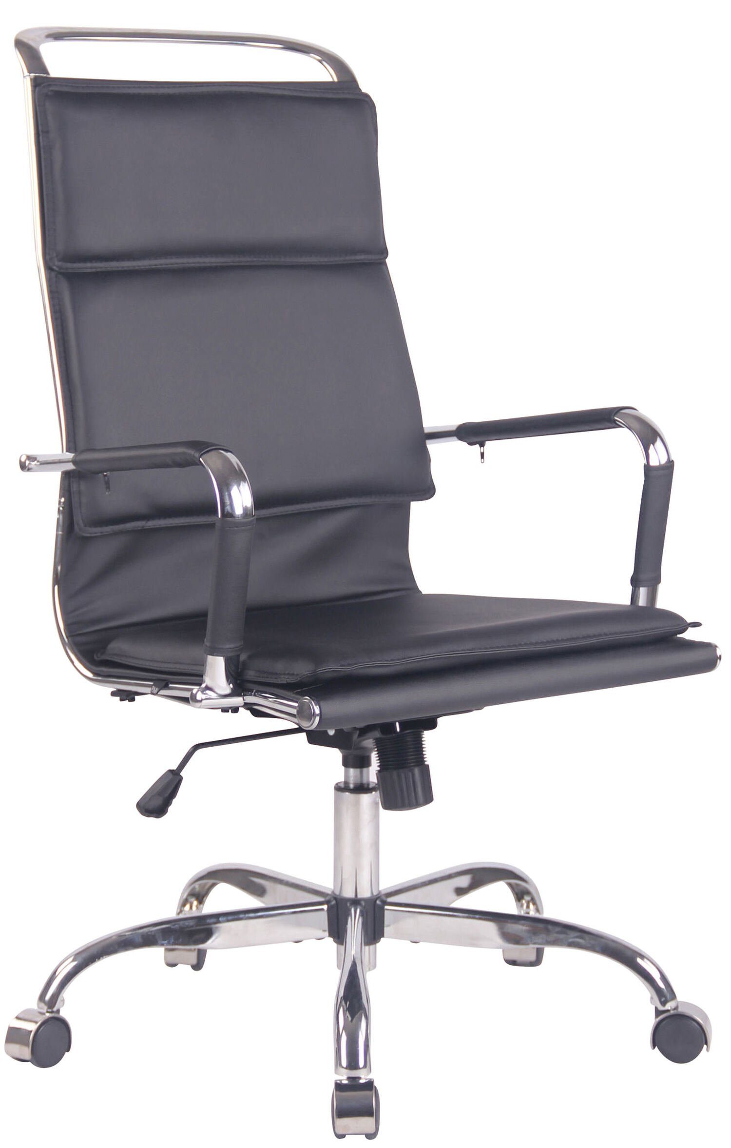 TPFLiving Bürostuhl Beta mit bequemer ergonomisch geformter Rückenlehne (Schreibtischstuhl, Drehstuhl, Chefsessel, Bürostuhl XXL), Gestell: Metall chrom - Sitzfläche: Kunstleder schwarz