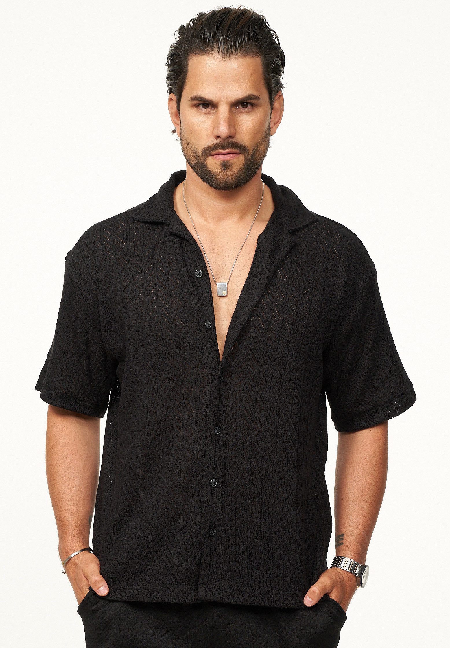 CARISMA Kurzarmhemd für Herren im Vintage Summer-Look im Crochet-Stil Kurza günstig online kaufen