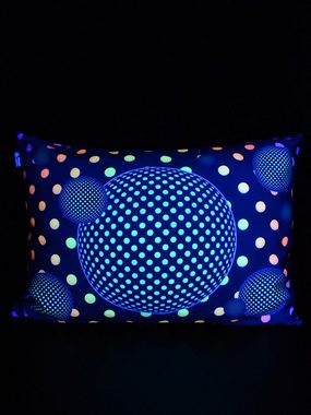 PSYWORK Dekokissen Schwarzlicht Kissen Neon "Dots Bubble Balls", 70x90cm, UV-aktiv, leuchtet unter Schwarzlicht