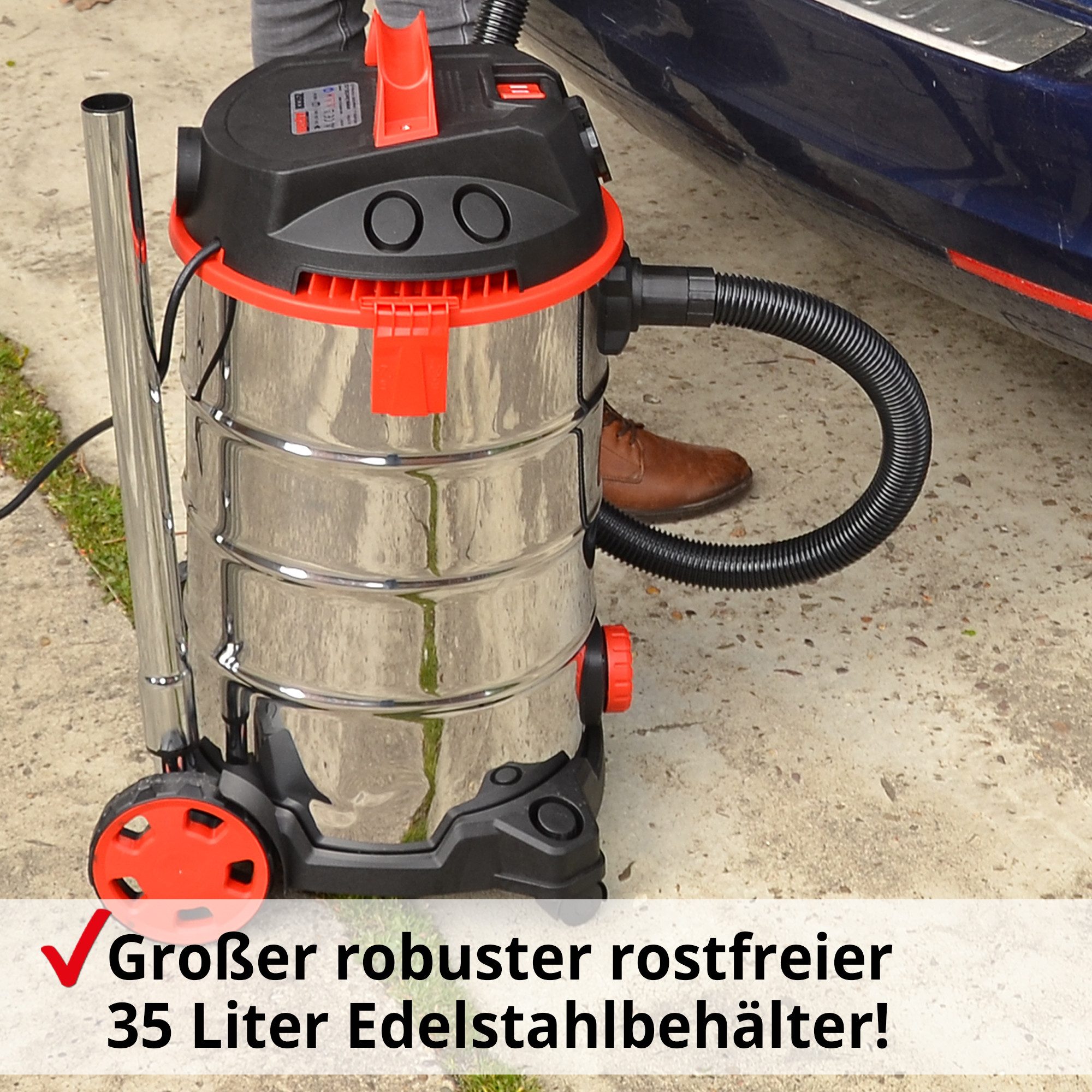 Hecht Industriesauger Nass-/Trockensauger 8335 Z mit Zubehör, 1400 W, Mit Beutel, 35L Behälter, 18 Kpa, Blasfunktion