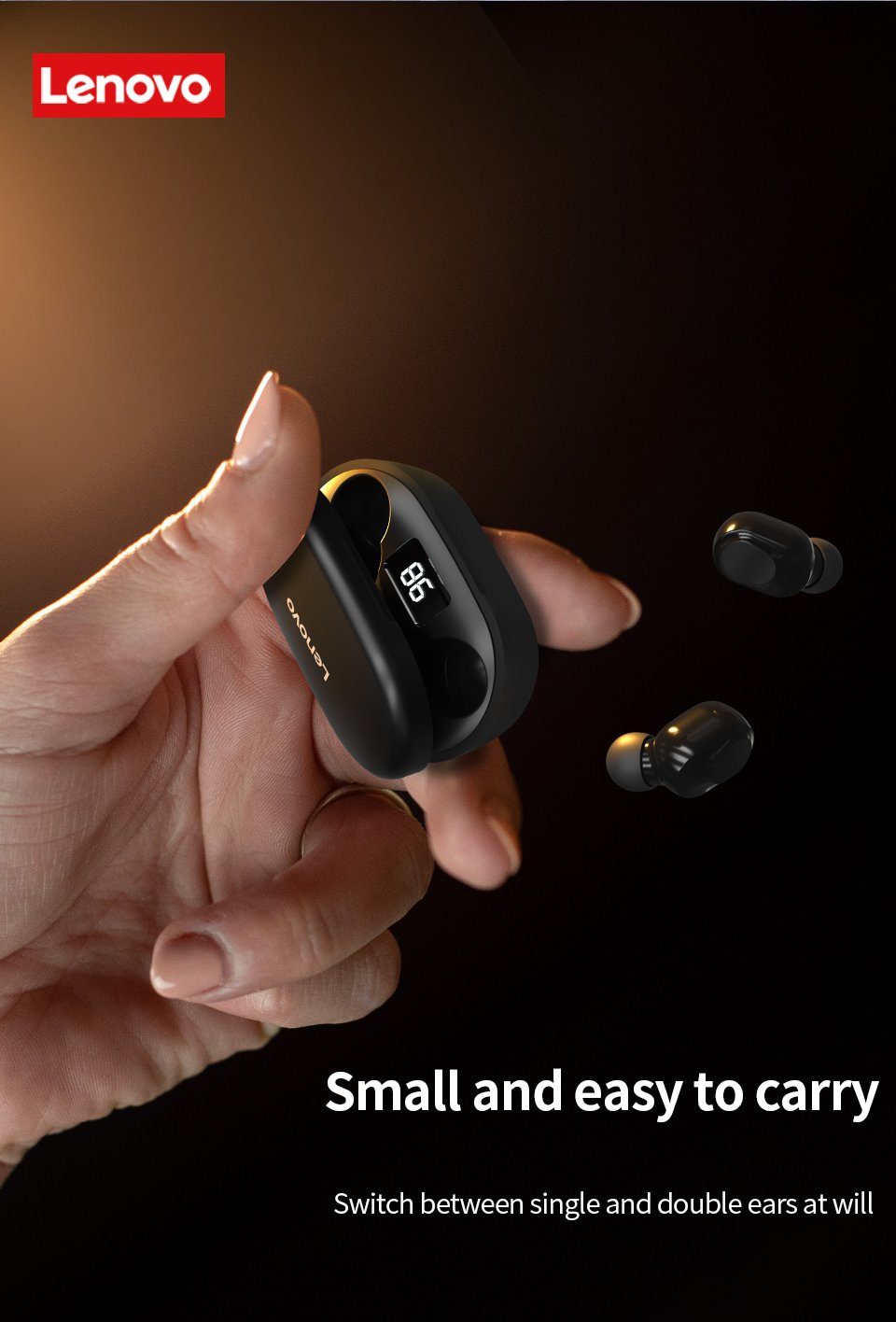 - 5.0, Wireless, Google mit Bluetooth 300 mAh Assistant, Touch-Steuerung mit Kopfhörer-Ladehülle (True kabellos, Lenovo XT91 Schwarz) Siri, Bluetooth-Kopfhörer Stereo-Ohrhörer