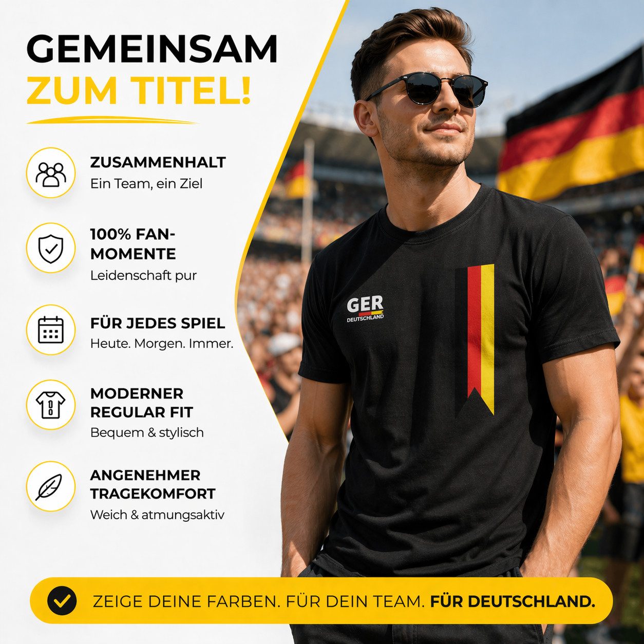 Athlejoy Fußballtrikot WM 2026 Deutschland Trikot – Fußball T-Shirt mit Flagge