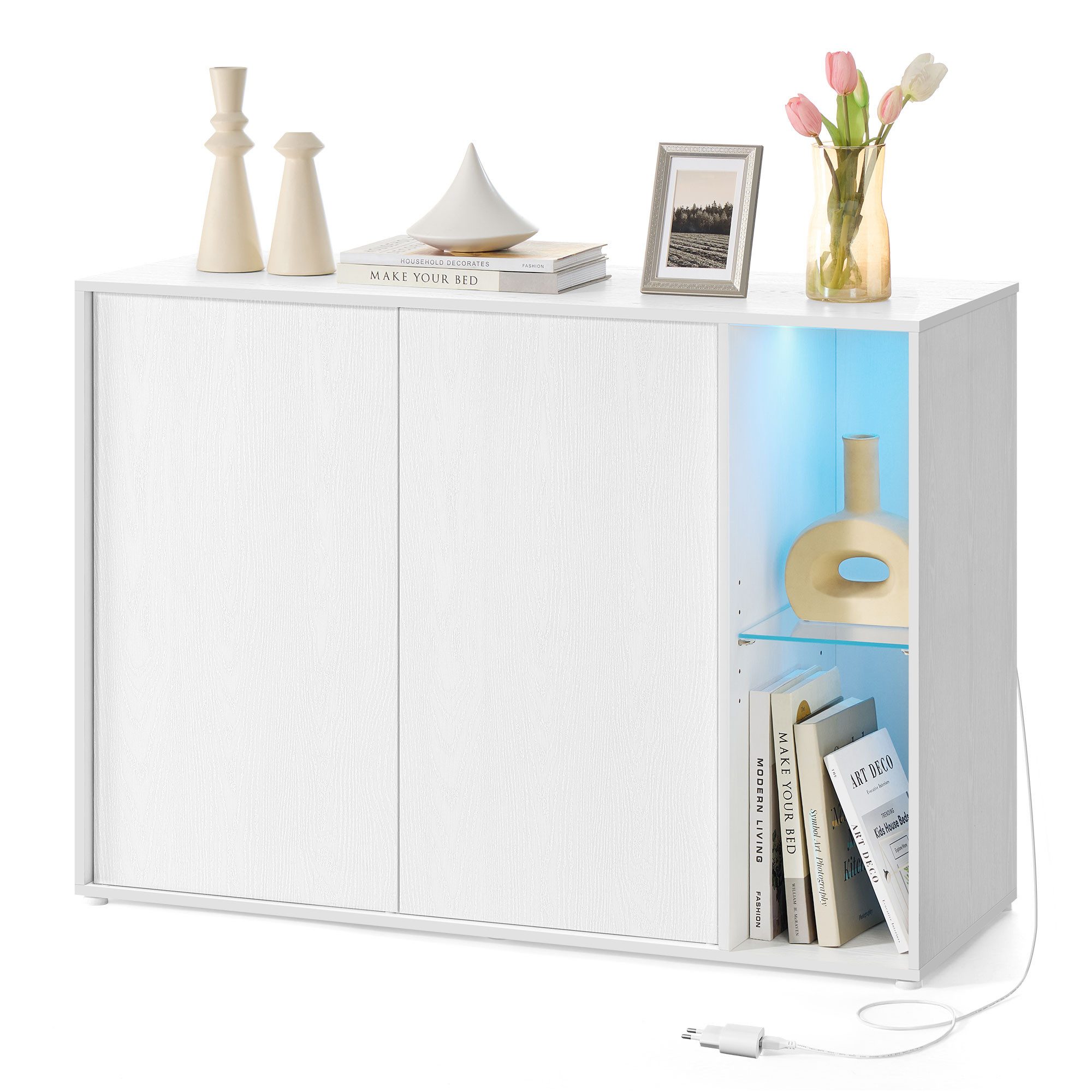 SONGMICS HOME Sideboard Aufbewahrungsschrank mit Beleuchtung, Werkzeuglose günstig online kaufen