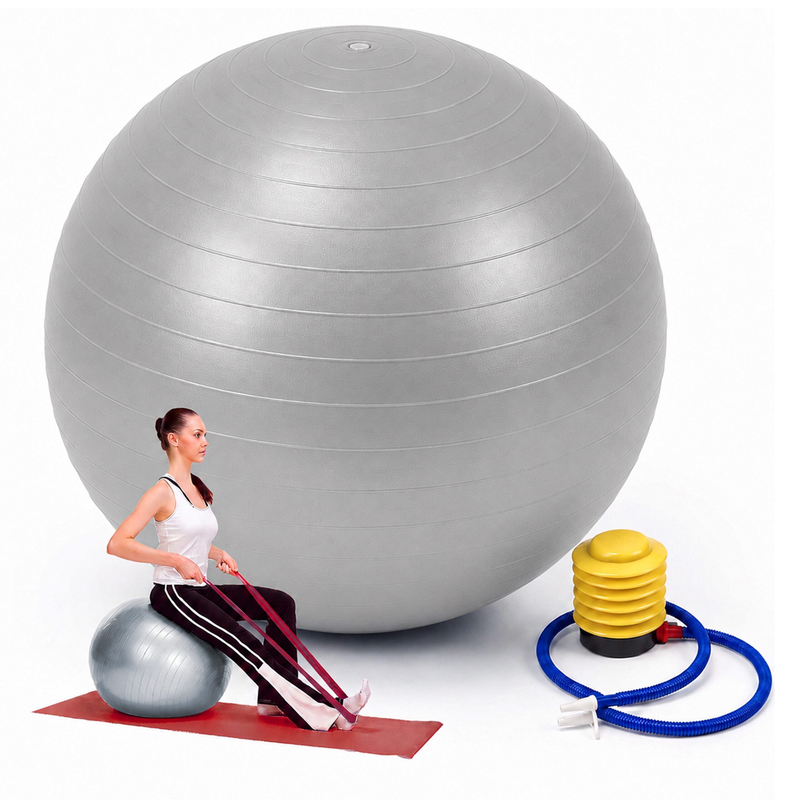 relaxdays Gymnastikball mit Luftpumpe (3-St), grau, Ø 75 cm
