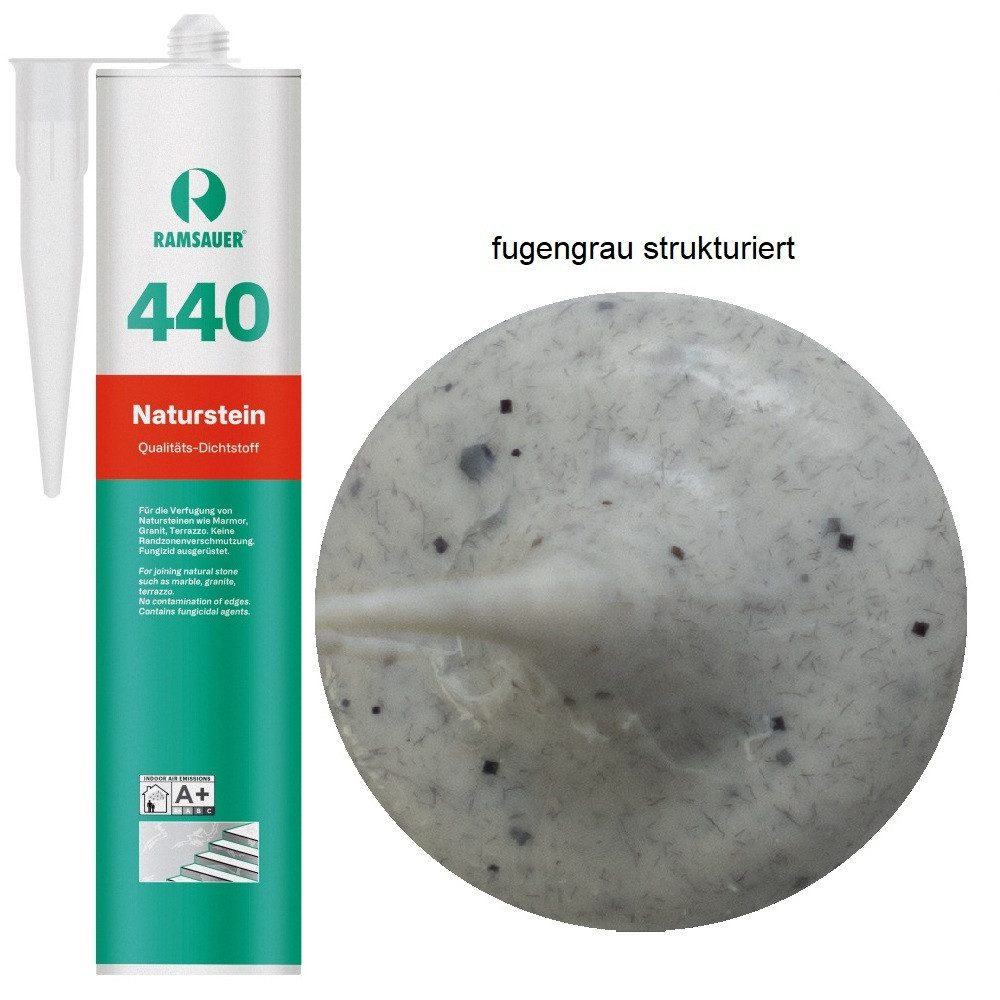 Ramsauer Dichtstoff Ramsauer 440 Naturstein Silikon Dichtstoff 310ml Kartusche, gebrauchsfertig, UV beständig, neutral vernetzend, schnellhärtend, pilzhemmend