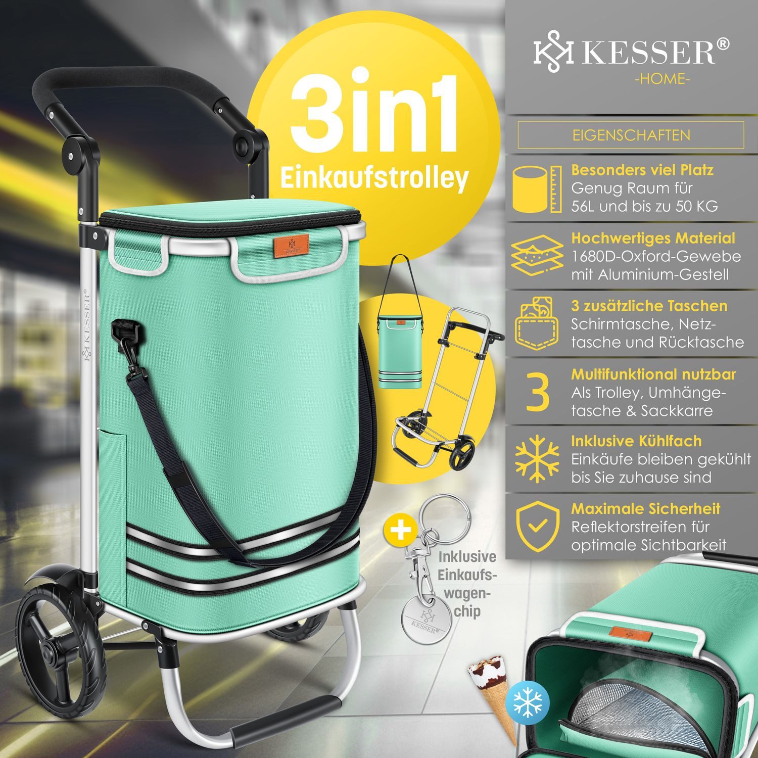 KESSER Einkaufstrolley, klappbar mit 56L Kapazität und belastbar bis 50 kg günstig online kaufen