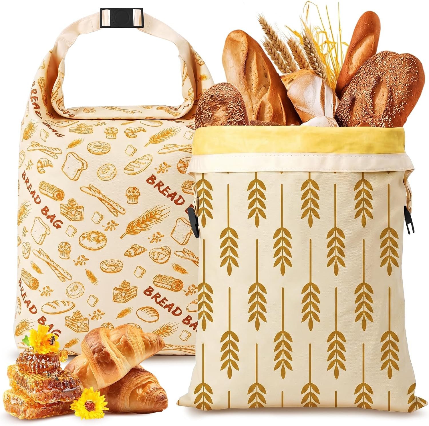 Brottasche 2 Stück Wiederverwendbare Brotbeutel Leinen 43×33 cm