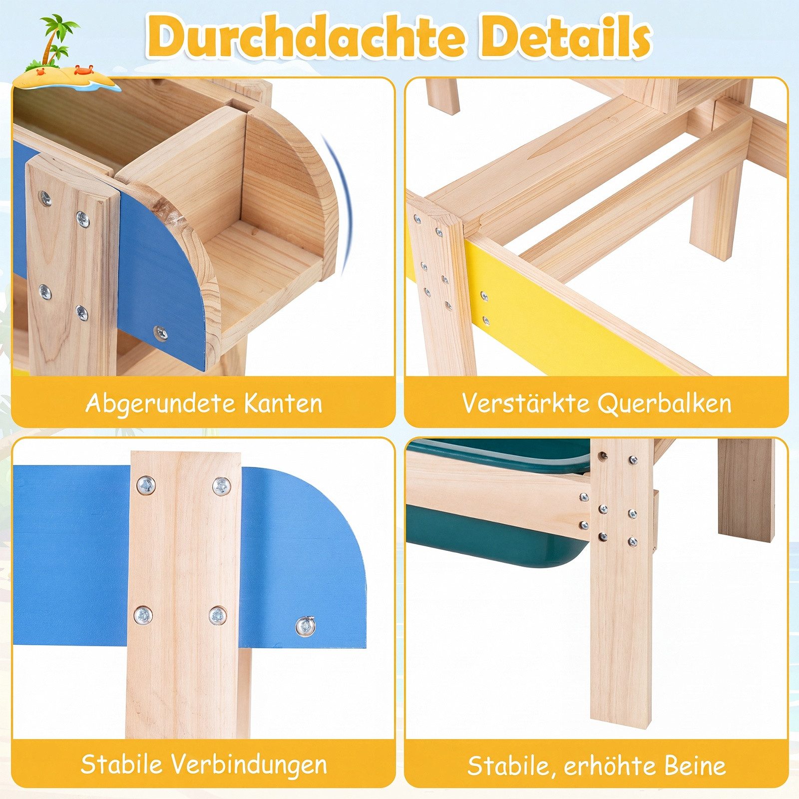COSTWAY Wasserspieltisch, Aus Holz mit 2 Becken und Zubehör