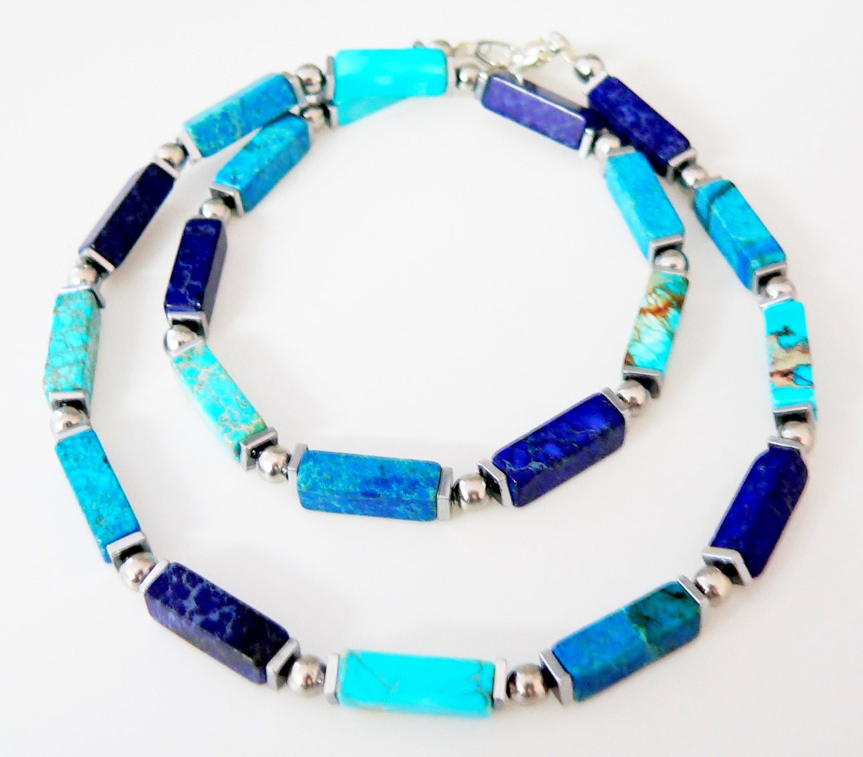 traumschmuck Collier 226nn Collier Schmuck-Edelstein Jaspis blau petrol tür günstig online kaufen