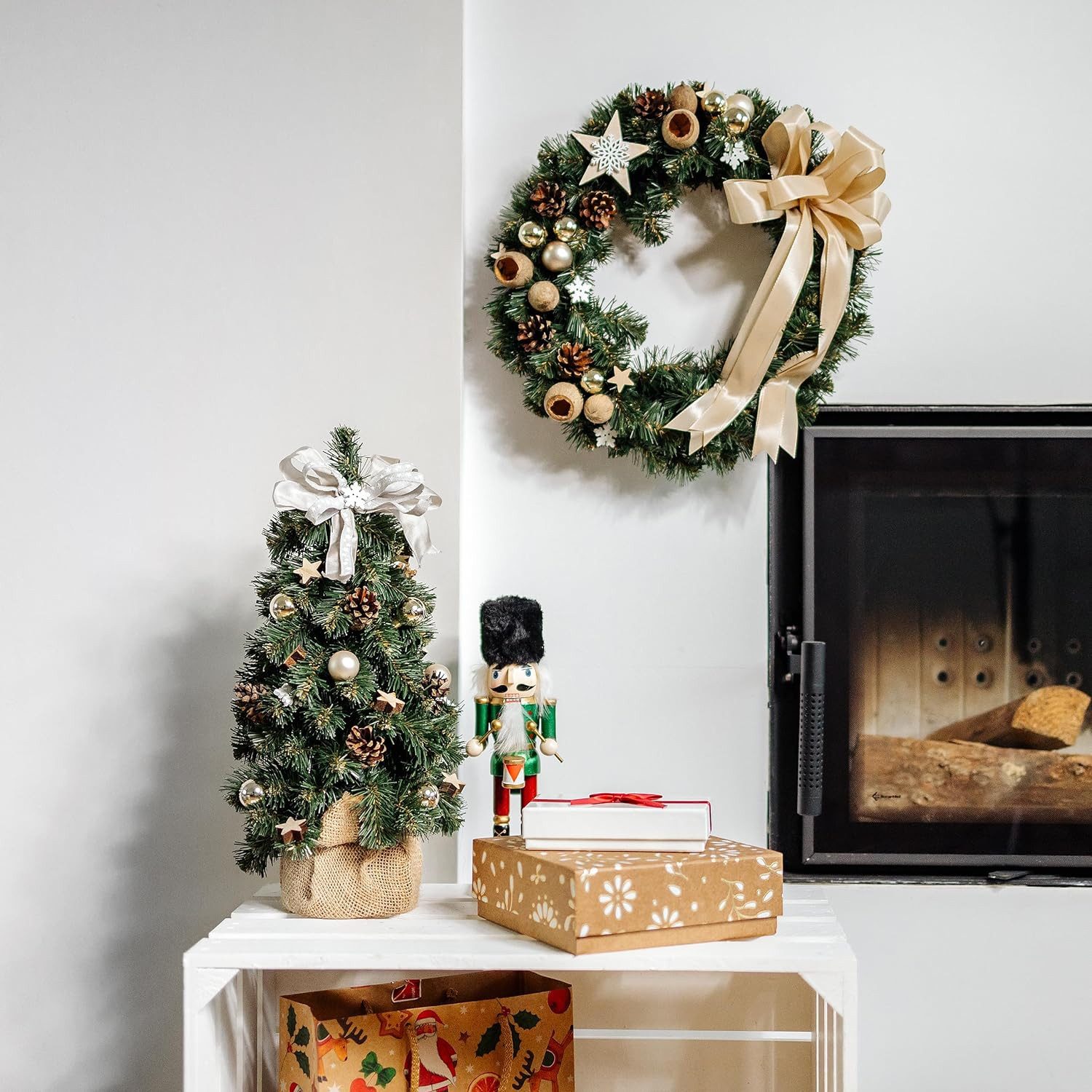 Kunstkranz Weihnachtskranz Türkranz Weihnachten Künstlich Durchmesser 35 cm, Creative Home, Adventskranz für Haustür Wand Tisch, Indoor & Outdoor, Winter Deko