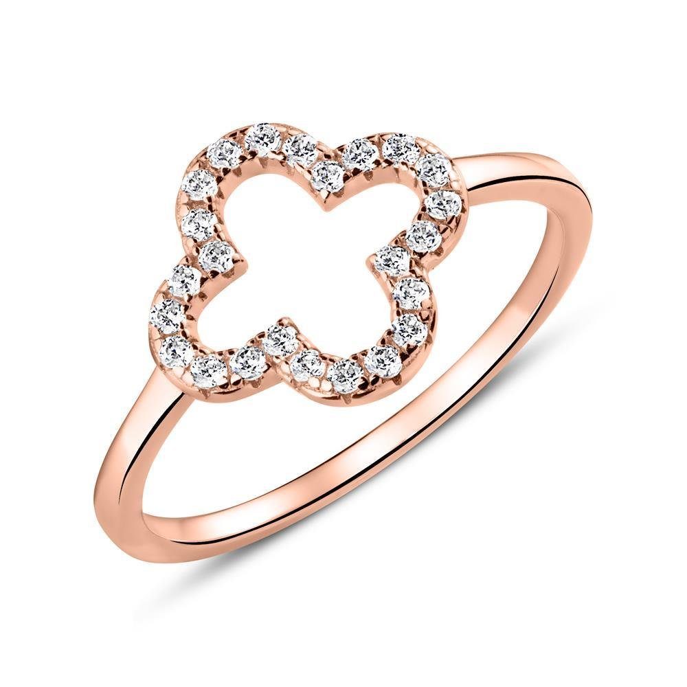 Unique Silberring Kleeblatt Damenring Rosé 925er Silber mit funkelnden Zirkonia SR0485
