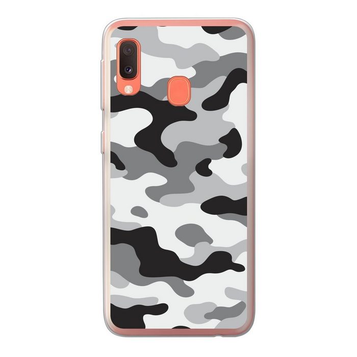MuchoWow Handyhülle Schwarz-weißes Camouflage-Muster Handyhülle Samsung Galaxy A20e Smartphone-Bumper Print Handy