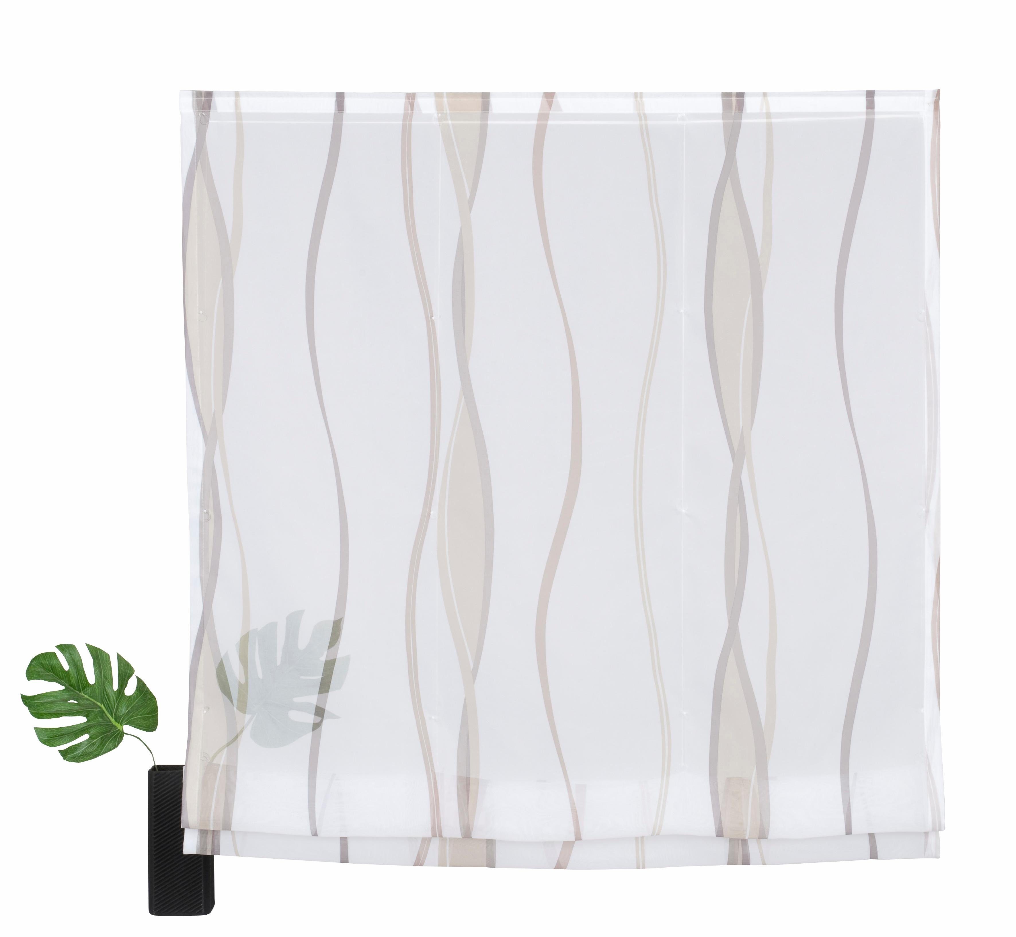 Raffrollo Dimona, my home, mit Klettschiene, Transparent, Voile, Polyester, Wellen weiß/taupe