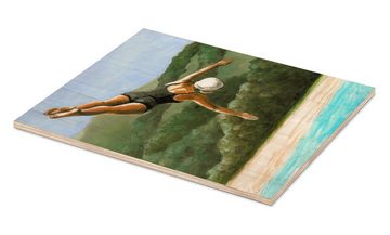 Posterlounge Holzbild Sarah Morrissette, Kunstspringerin über dem See, Badezimmer Vintage Malerei