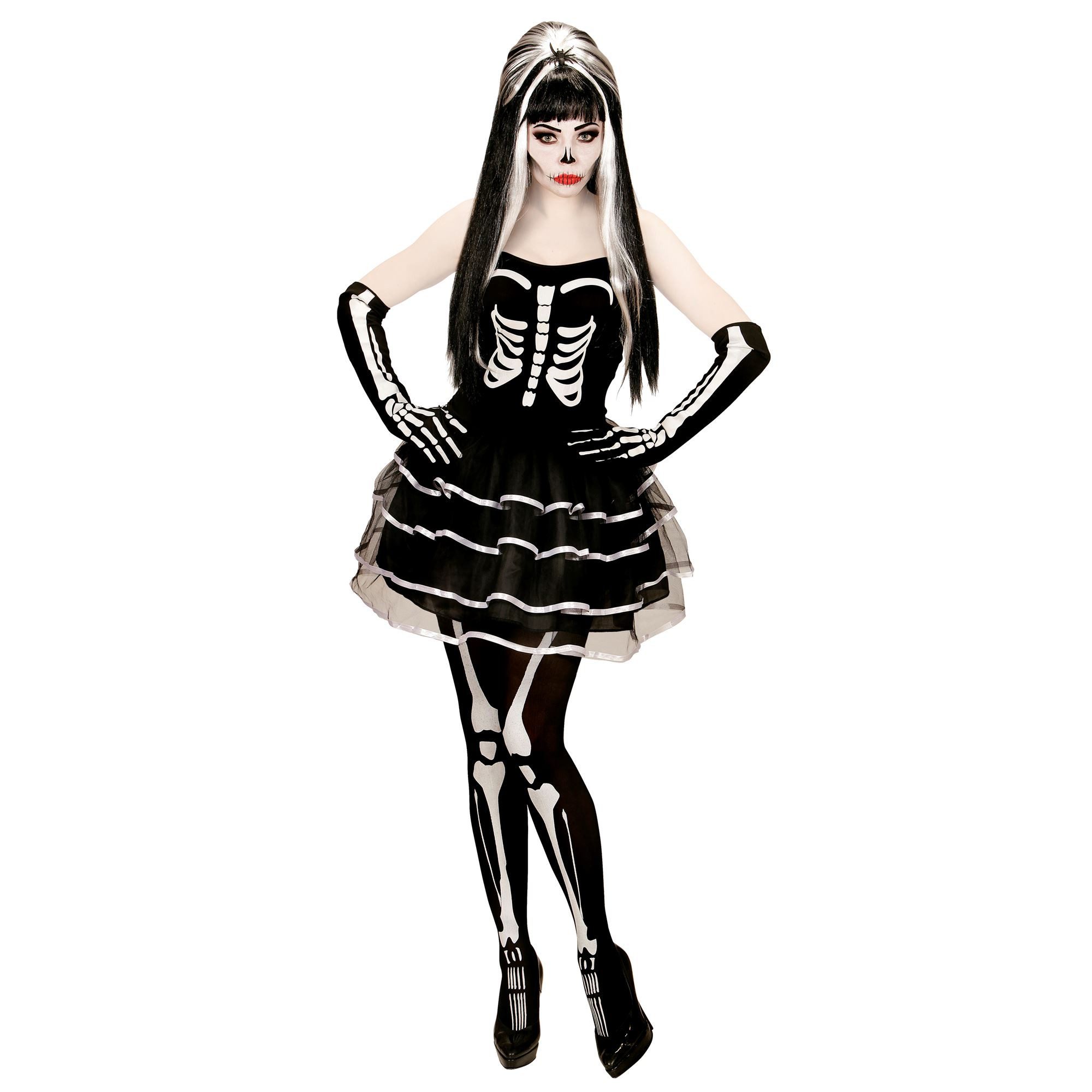 Hexen-Kostüm Kostüm Lady Skelett Korsage (Kleid,Handschuhe)