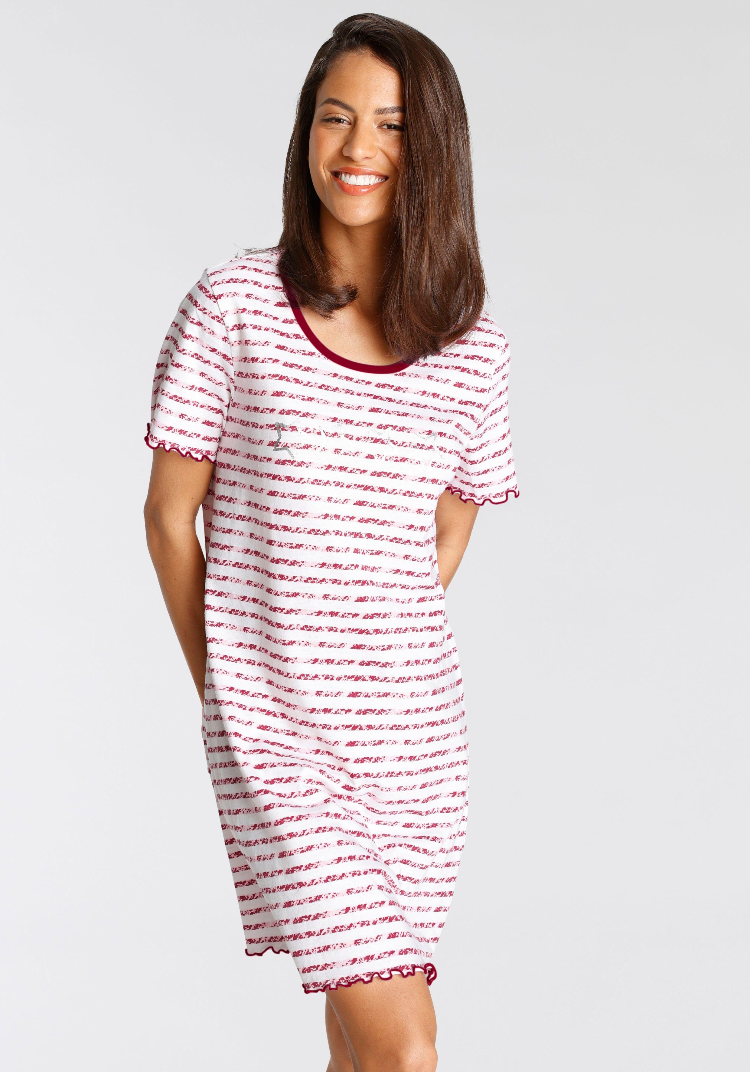 Vivance Dreams Sleepshirt mit pink-rot-gestreift Kräuselsaum