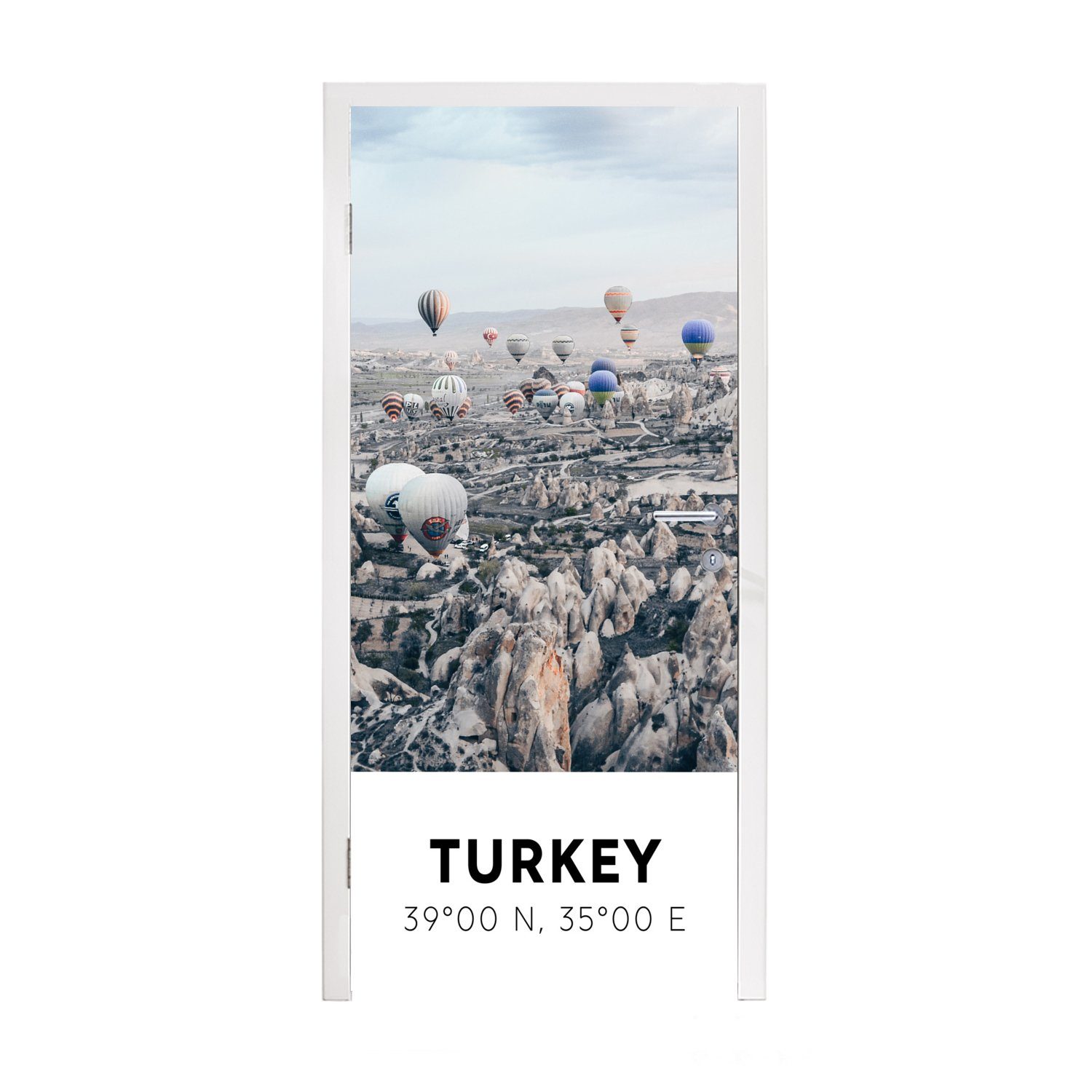 MuchoWow Türtapete Türkei - Felsen - Luftballons, Matt, bedruckt, (1 St), Fototapete für Tür, Türaufkleber, 75x205 cm