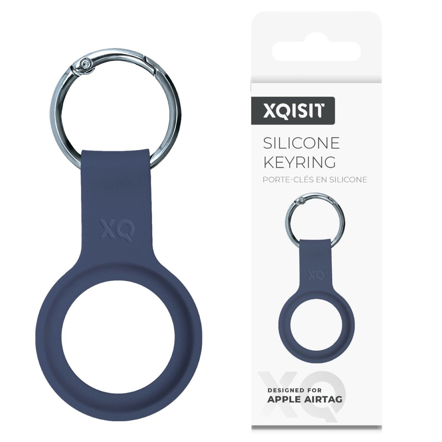 XQISIT Handyhülle Anhänger Case Silikon Schlüsselanhänger Blau, Keyring Schutz-Hülle Case für Apple Airtag