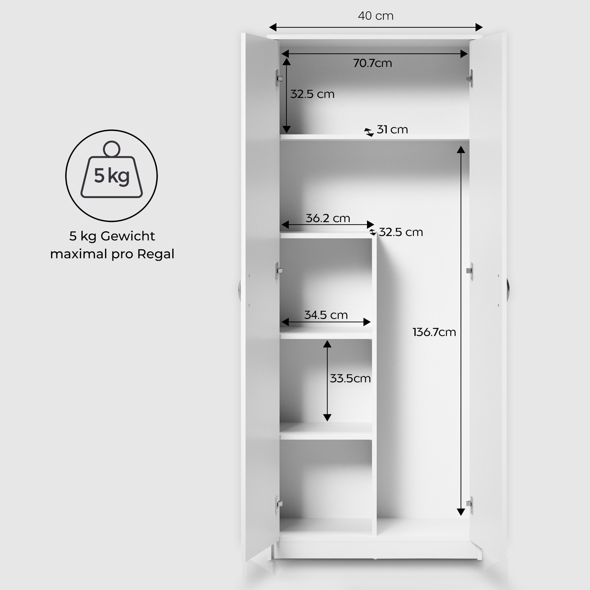 Home Collective Mehrzweckschrank Kleiderschrank Regal 74cm breit 180cm hoch Aktenschrank (Schrank Organizer aus Holz für Schlafzimmer Flur Keller Büro) mit Einlegeböden und Extra-Fach Schrank Organizer, MDF Holz in Weiß