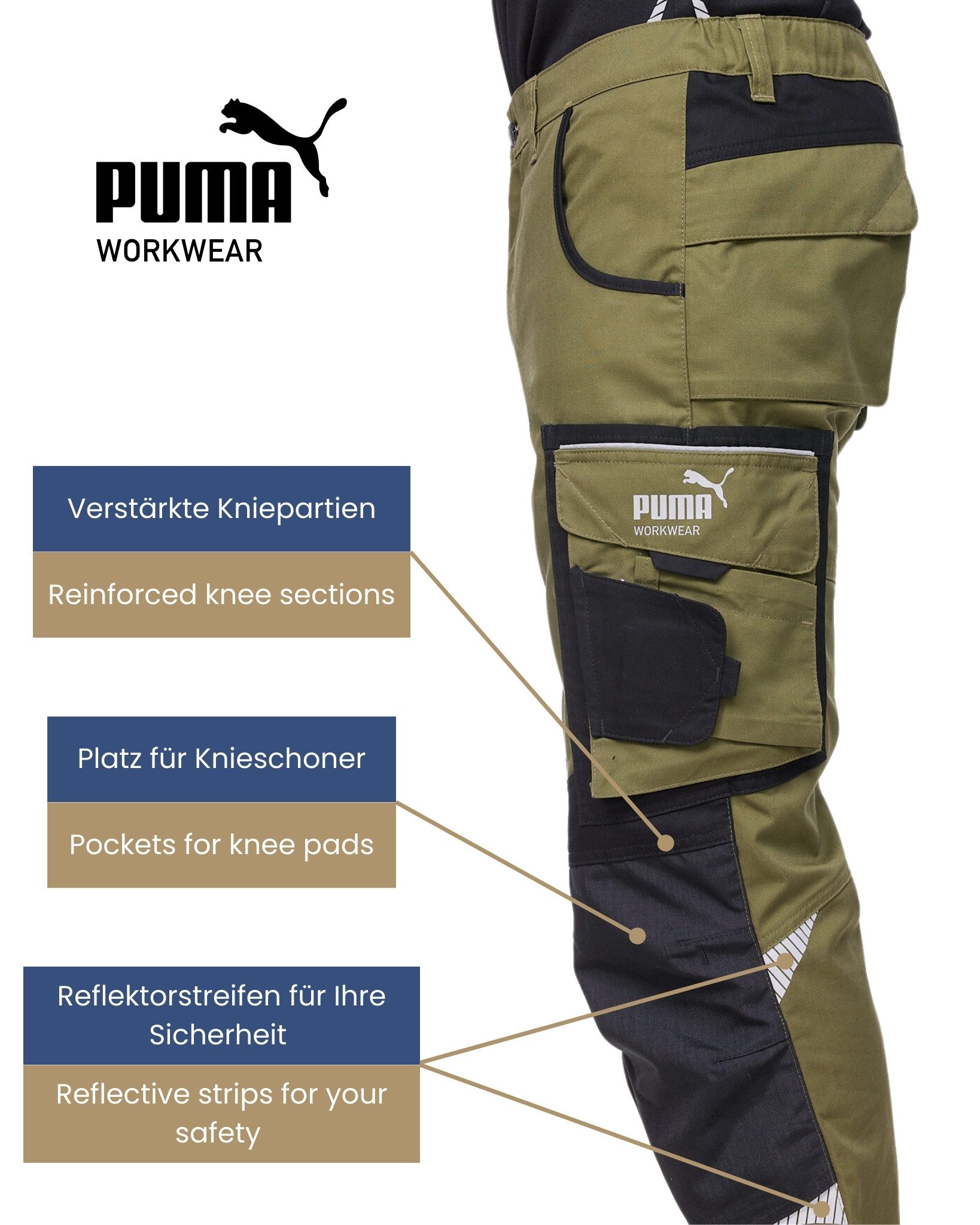 PUMA Workwear Arbeitsbundhose PRECISION X Arbeitshose für Herren - Verstärkte Kniepartien mit vielen Taschen - für Handwerk, Produktion und Baugewerbe – Bild 4 von 5