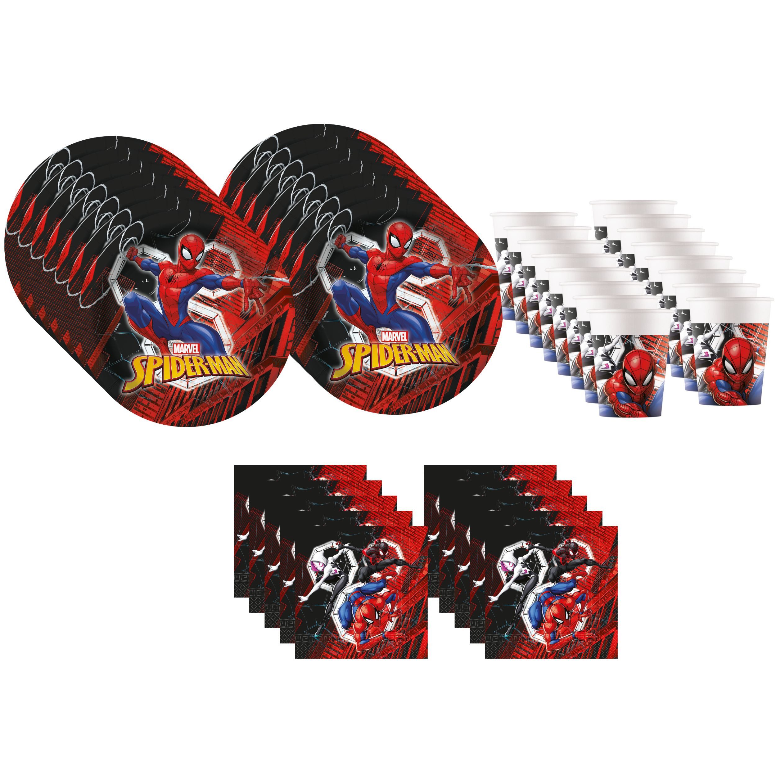 Procos Einweggeschirr-Set Spider-Man Partygeschirr Set 52-tlg Kindergeburtstag Spiderman Teller, 16 Personen