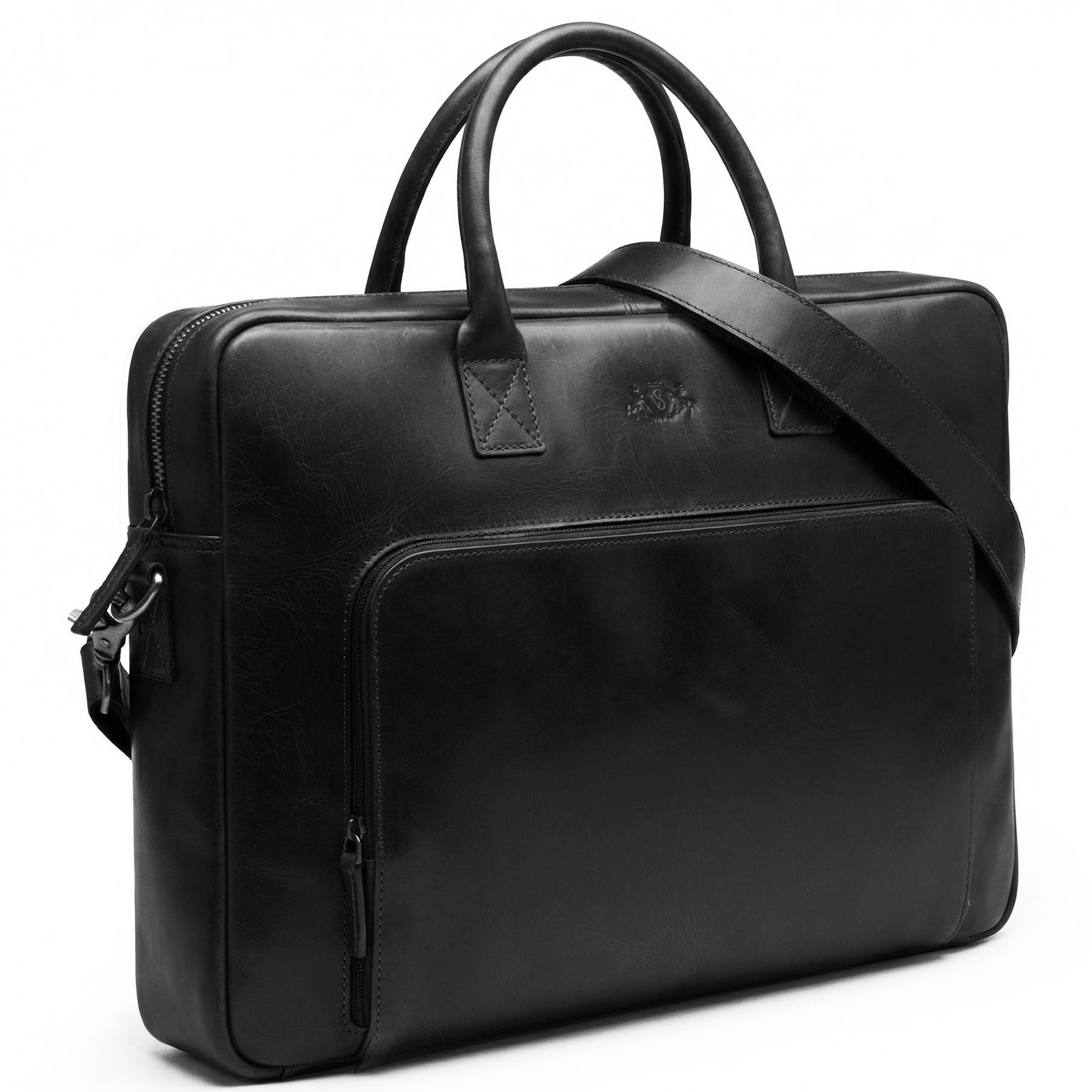 SID & VAIN Messenger Bag echt Leder Aktentasche groß 15 Zoll schwarz Umhängetasche Business, Laptoptasche 15 Zoll, Arbeitstasche Umhängetasche Herren schwarz