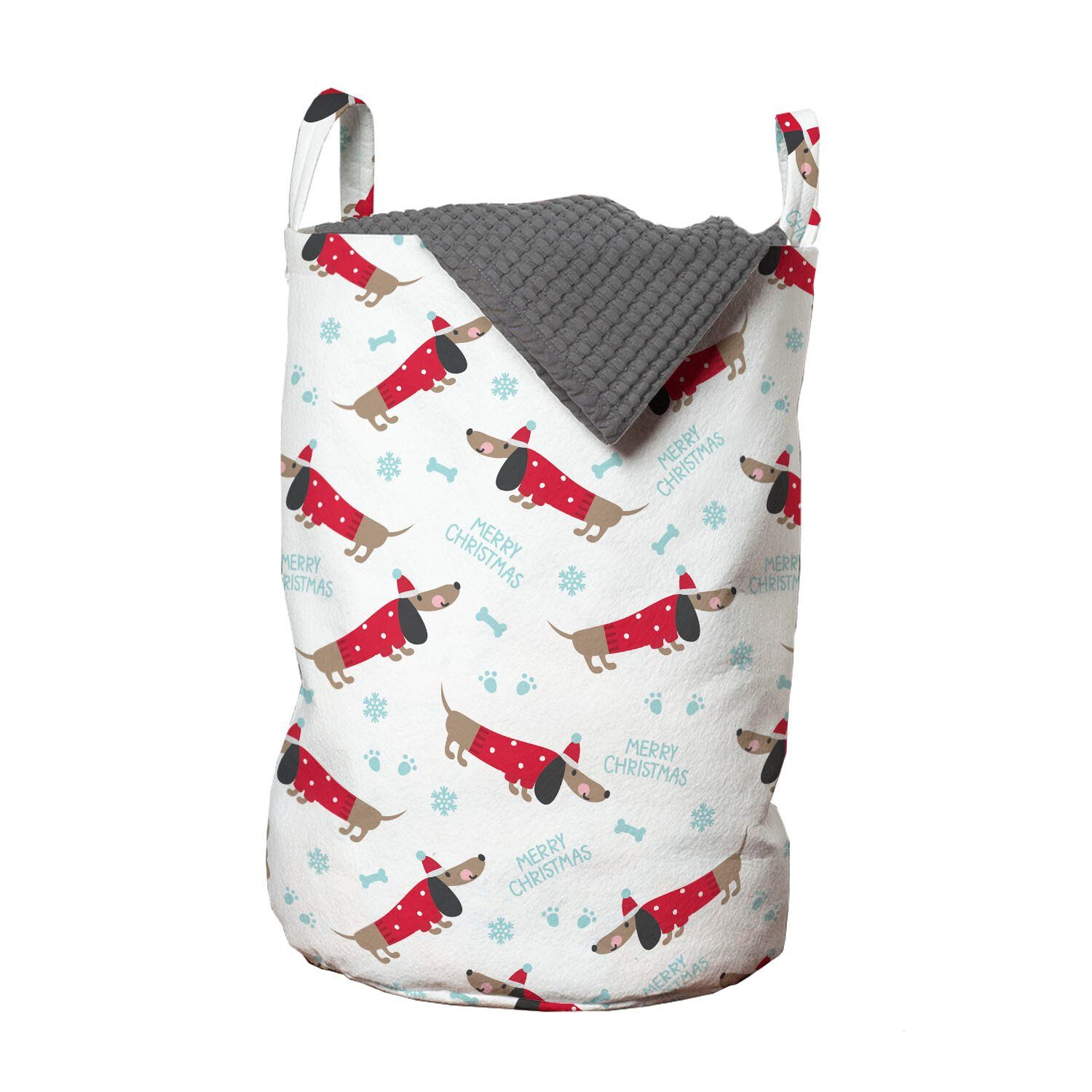 und Wäschesäckchen ein Frohe Wäschekorb für Waschsalons, mit Griffen Abakuhaus Dackel Hund Kordelzugverschluss Weihnachten