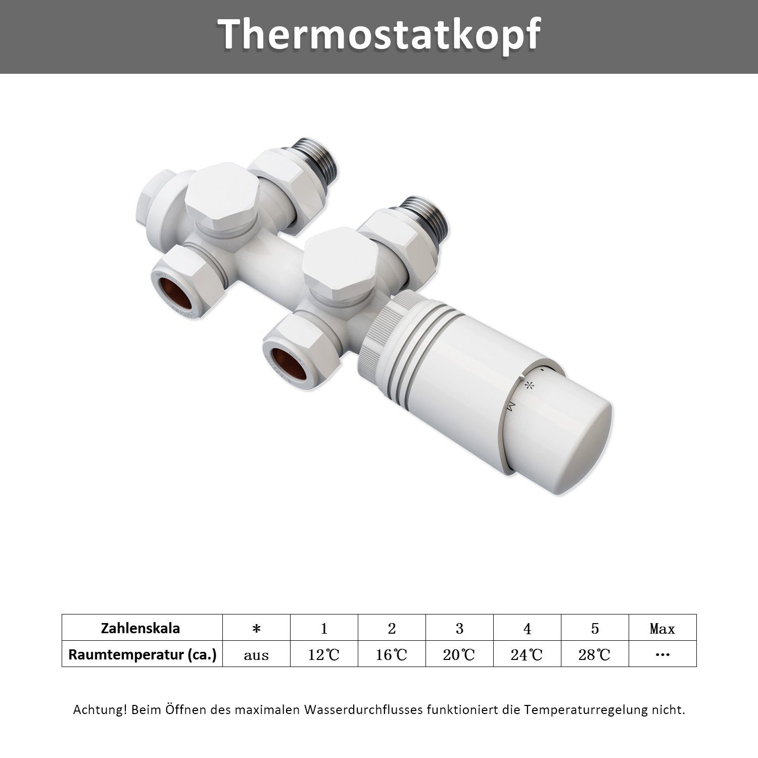 ELEGANT Heizkörperthermostat Multiblock Set für Heizkörper 50mm G 1/2", mit Thermostatkopf, 50mm G 1/2" – Bild 4 von 5