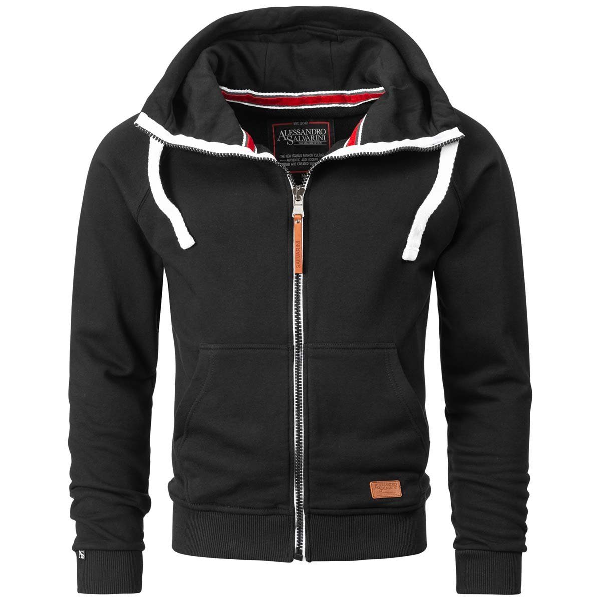 Alessandro Salvarini Sweatjacke ASParma Sweatjacke mit zwei farbigem Reißverschluss schwarz