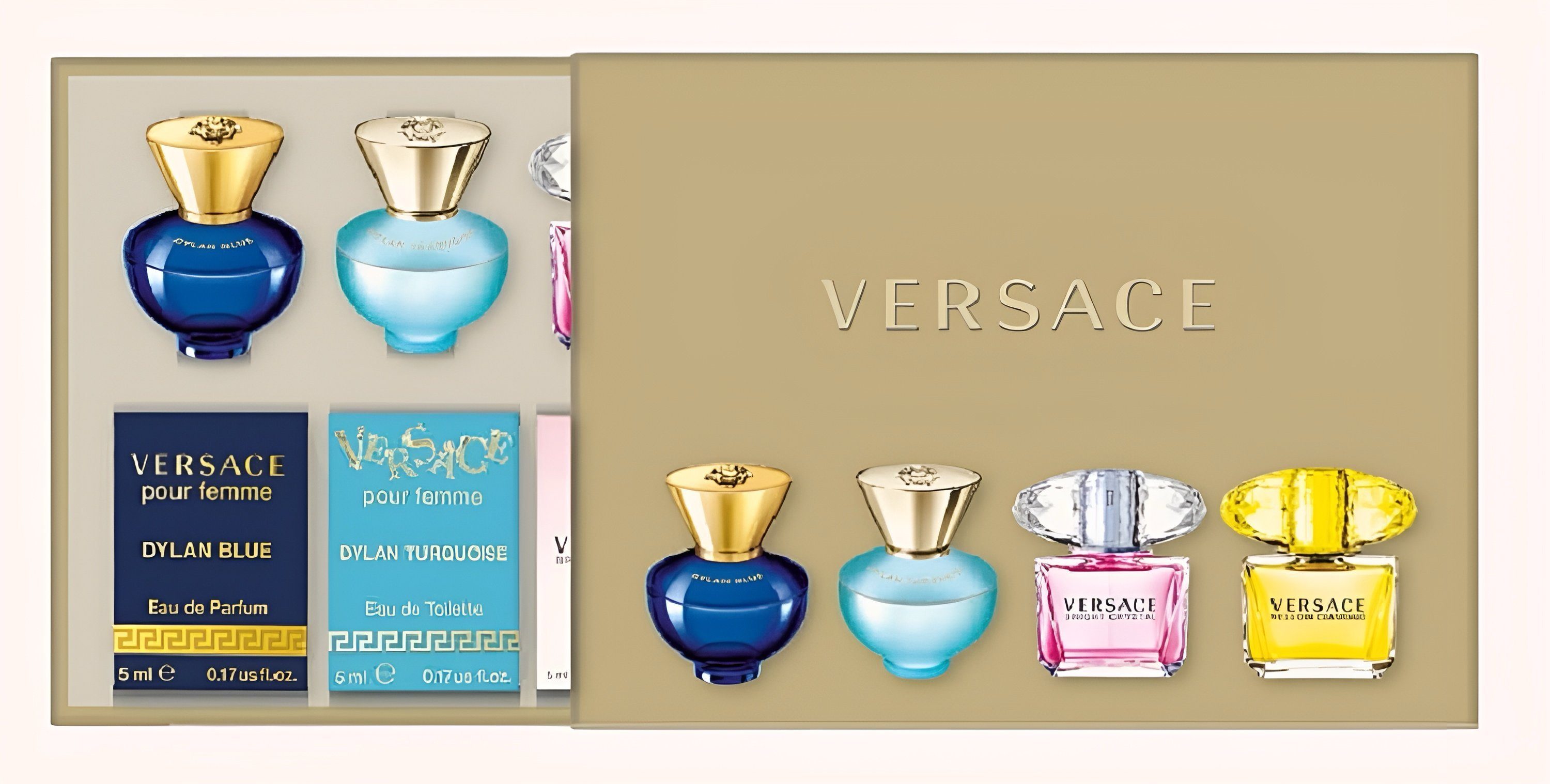 Versace Eau de Parfum Geschenke, Crystal Dylan 4-tlg., Luxusdüfte, Woman 5 Miniaturen, x Damenparfum, Miniaturen Mini-Set Blue Duftset, ml, 4 Bright Sets