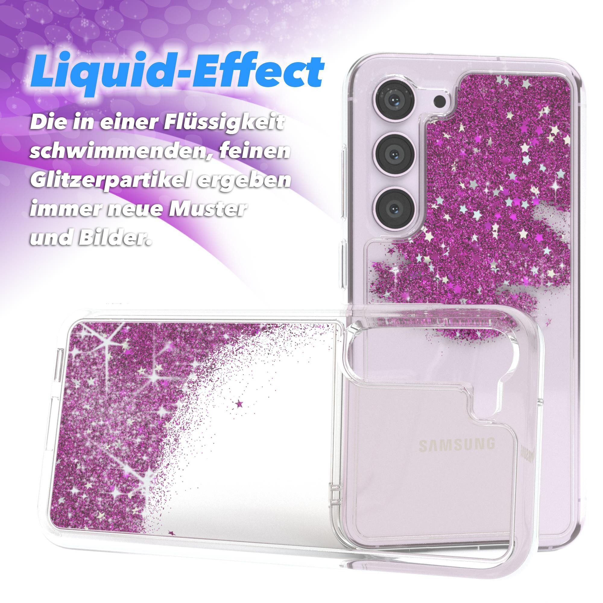 EAZY CASE Handyhülle Liquid Glittery Case für Samsung Galaxy S23 6,1 Zoll, Bumper Case Back Cover Glitter Glossy Handyhülle Etui Violett Lila – Bild 4 von 5