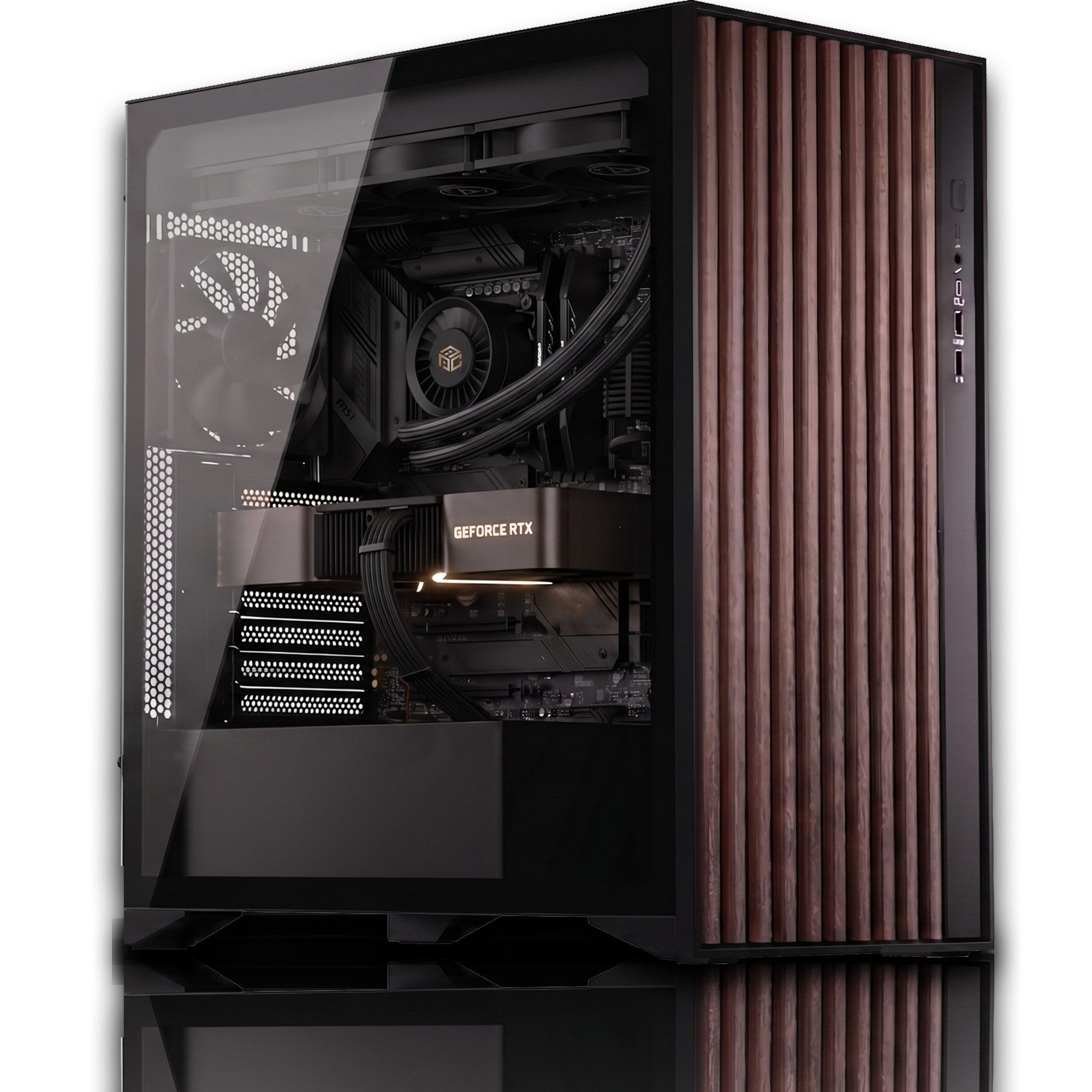 AurumPC Black Wood R7 7800X3D mit RX9070XT 16GB und 32GB DDR5 RAM Gaming-PC (AMD Ryzen 7 7800X3D, Radeon RX 9070 XT, 32 GB RAM, 1000 GB SSD, Wasserkühlung, Windows 11, WLAN)