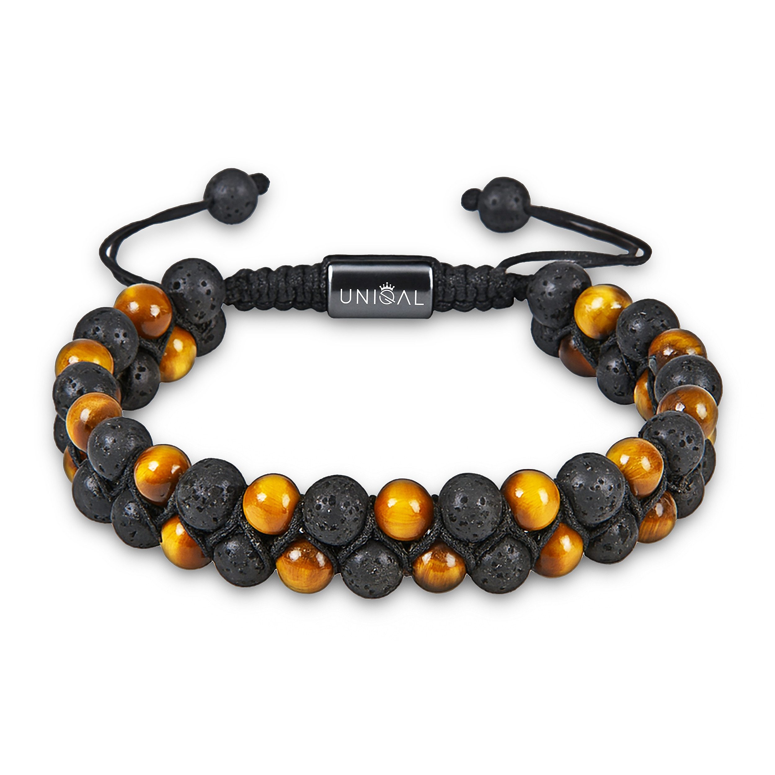 UNIQAL.de Perlenarmband aus Naturstein – zweireihig, 6 mm, Unisex (Edelstahl-Elemente, Naturstein-Perlen), verstellbarer Makramée-Verschluss, handgefertigt