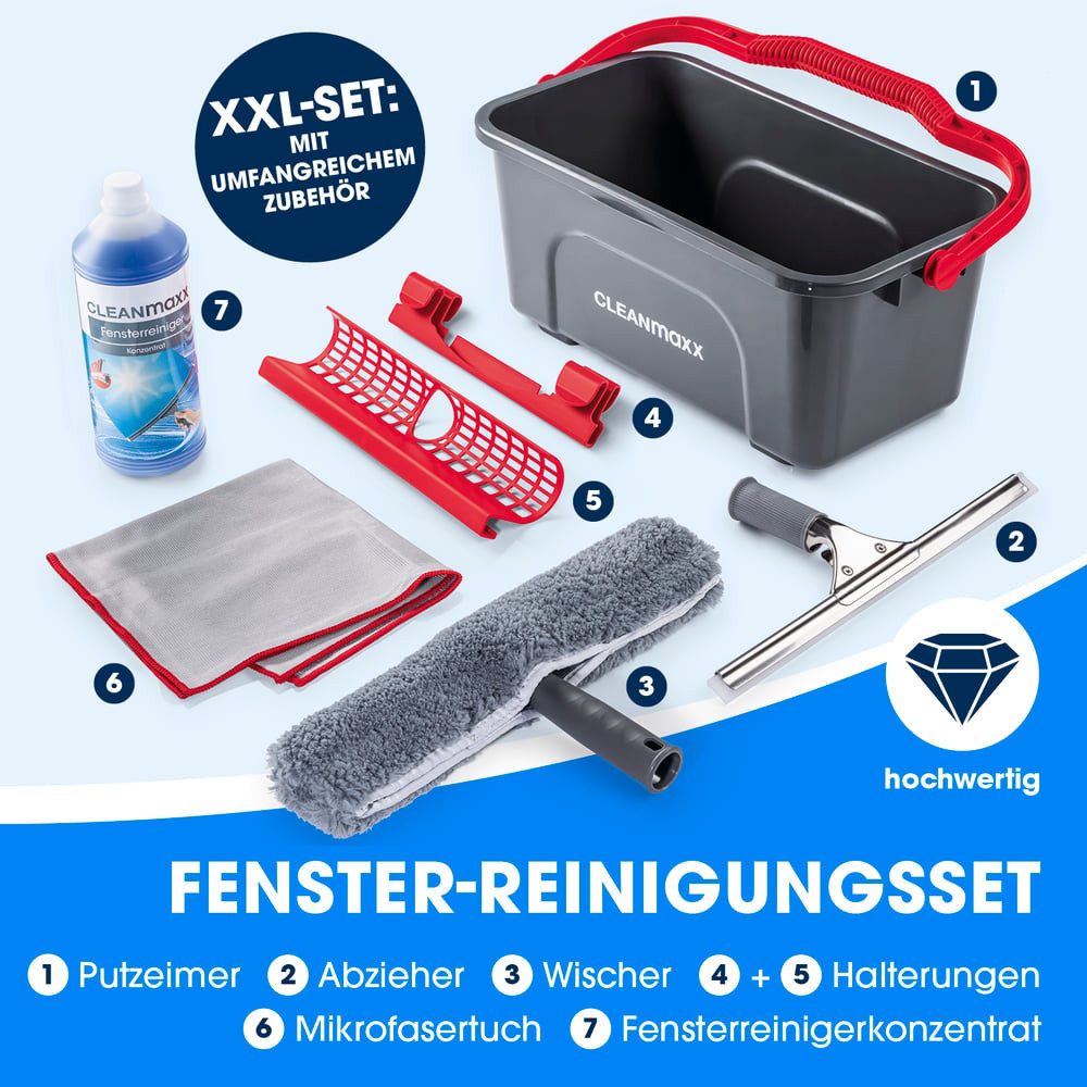 CLEANmaxx Sprühwischer CLEANmaxx Fensterreiniger-Set Professional Fensterputzer Set mit Abzieher & Fensterwischer - für saubere Fenster