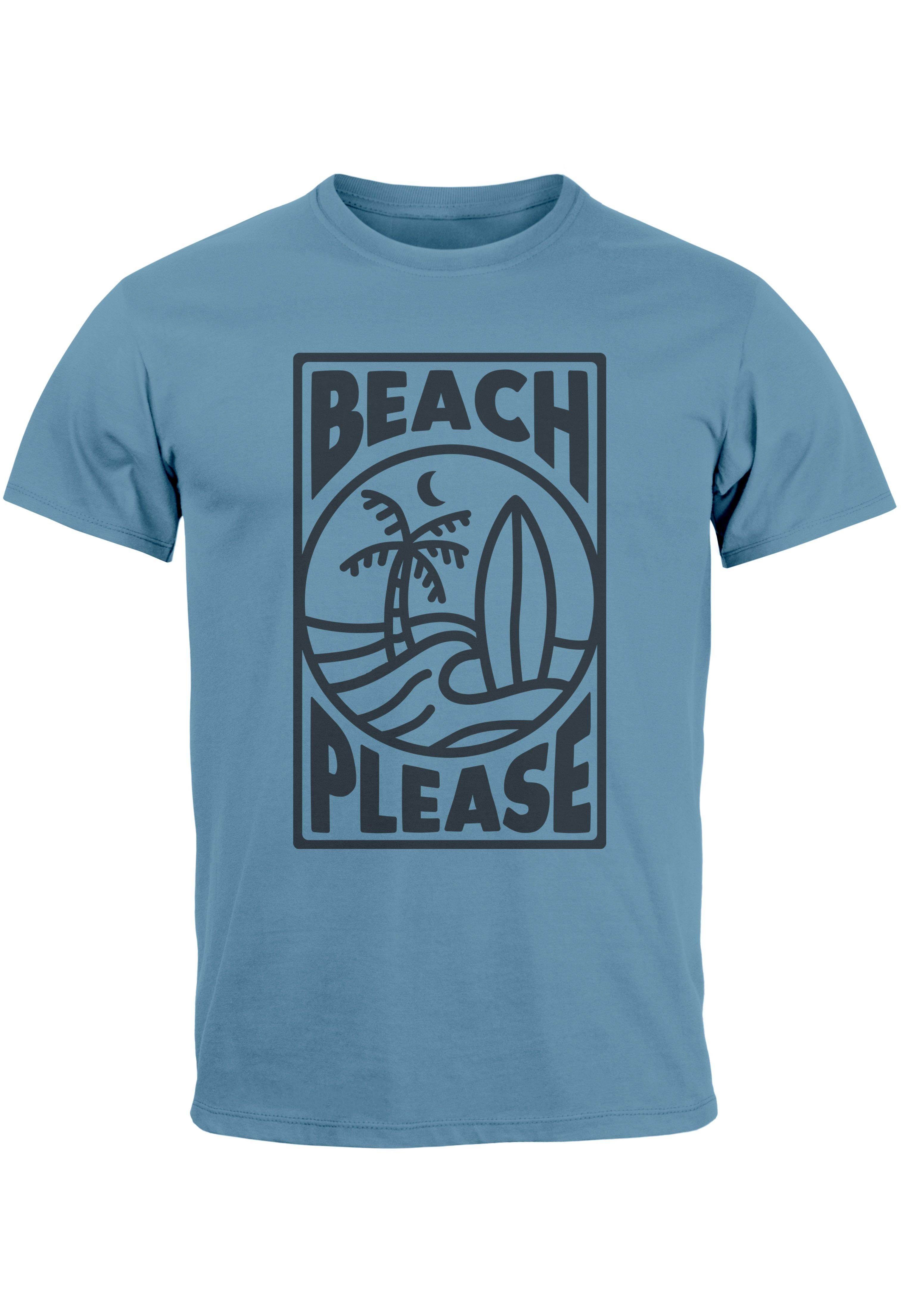 blue Surfing Surfboard Print Please Wave mit Welle Beach stone Sommer Print-Shirt T-Shirt Herren Print Neverless