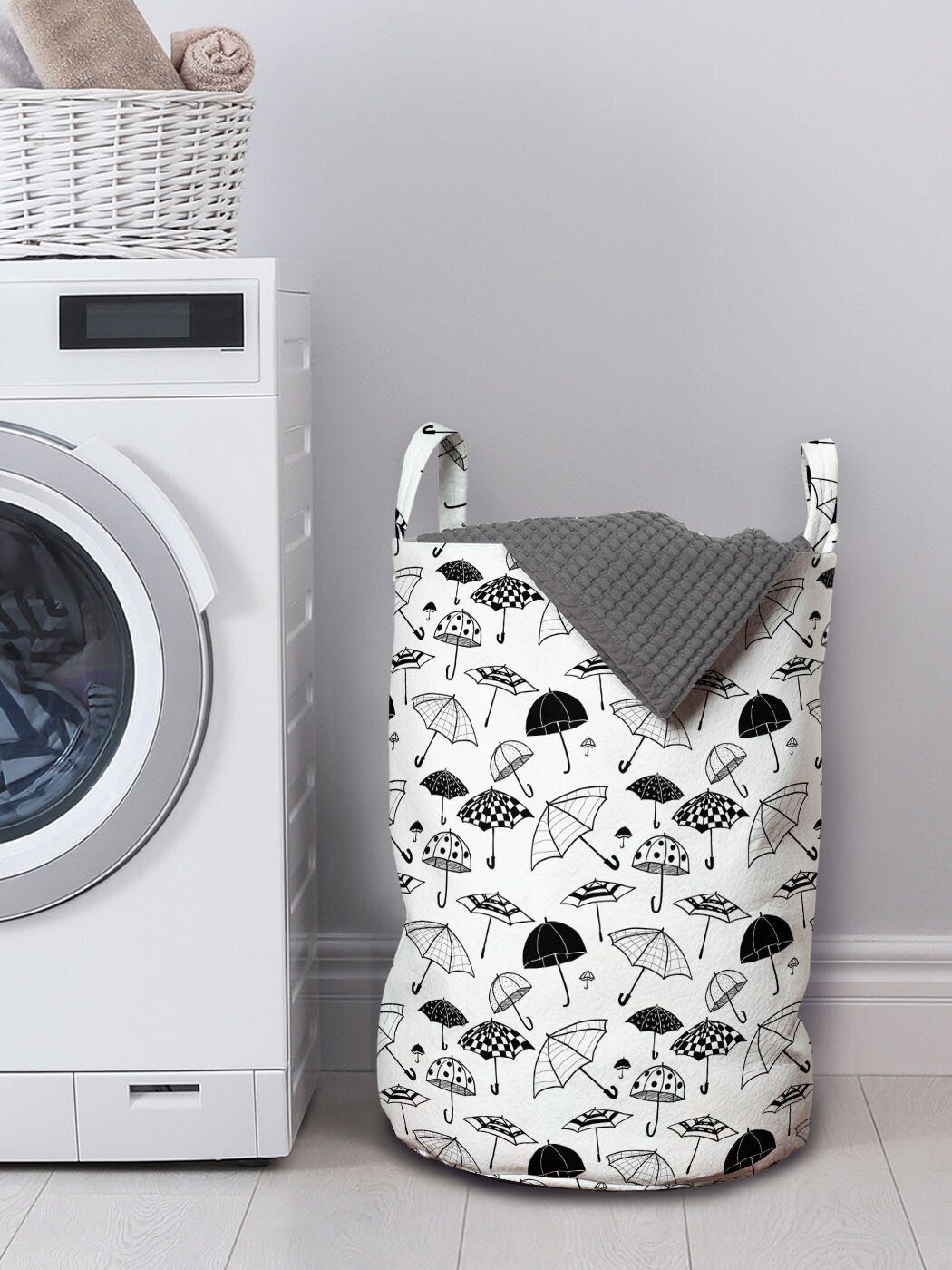 Griffen Bilder Wäschesäckchen für Wäschekorb Waschsalons, Hand Drawn Regenschirme Hipster mit Abakuhaus Kordelzugverschluss
