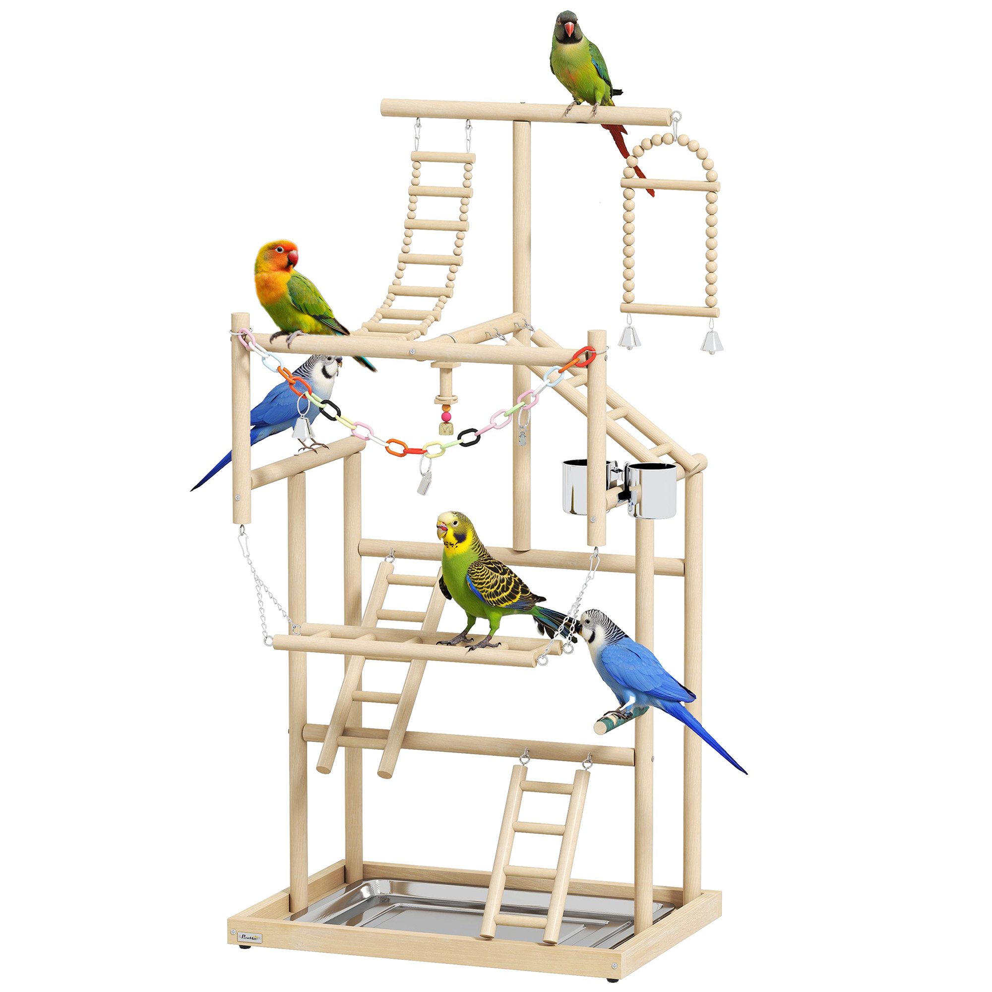 PawHut Vogelhaus mit Spielzeug, Tablett Edelstahl, für Nymphensittiche Conures Unzertrennliche