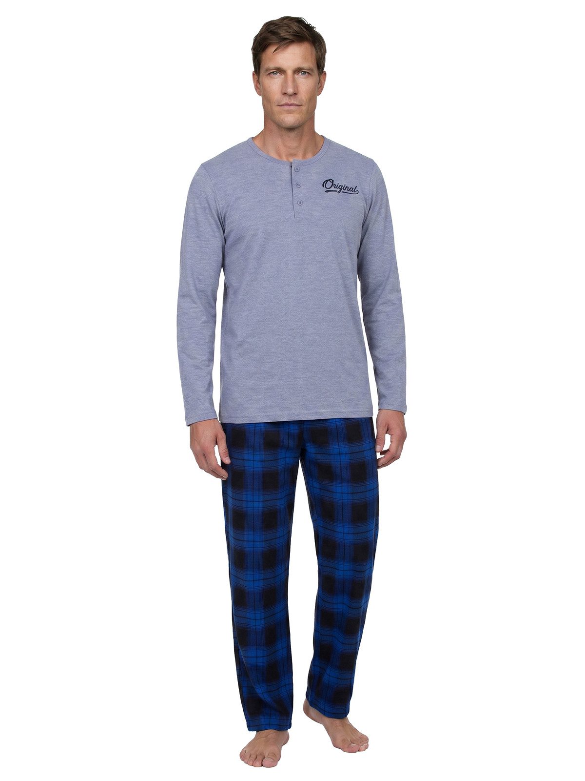 Henry Terre Pyjama Pyjama Set Langarm - karierte Hose