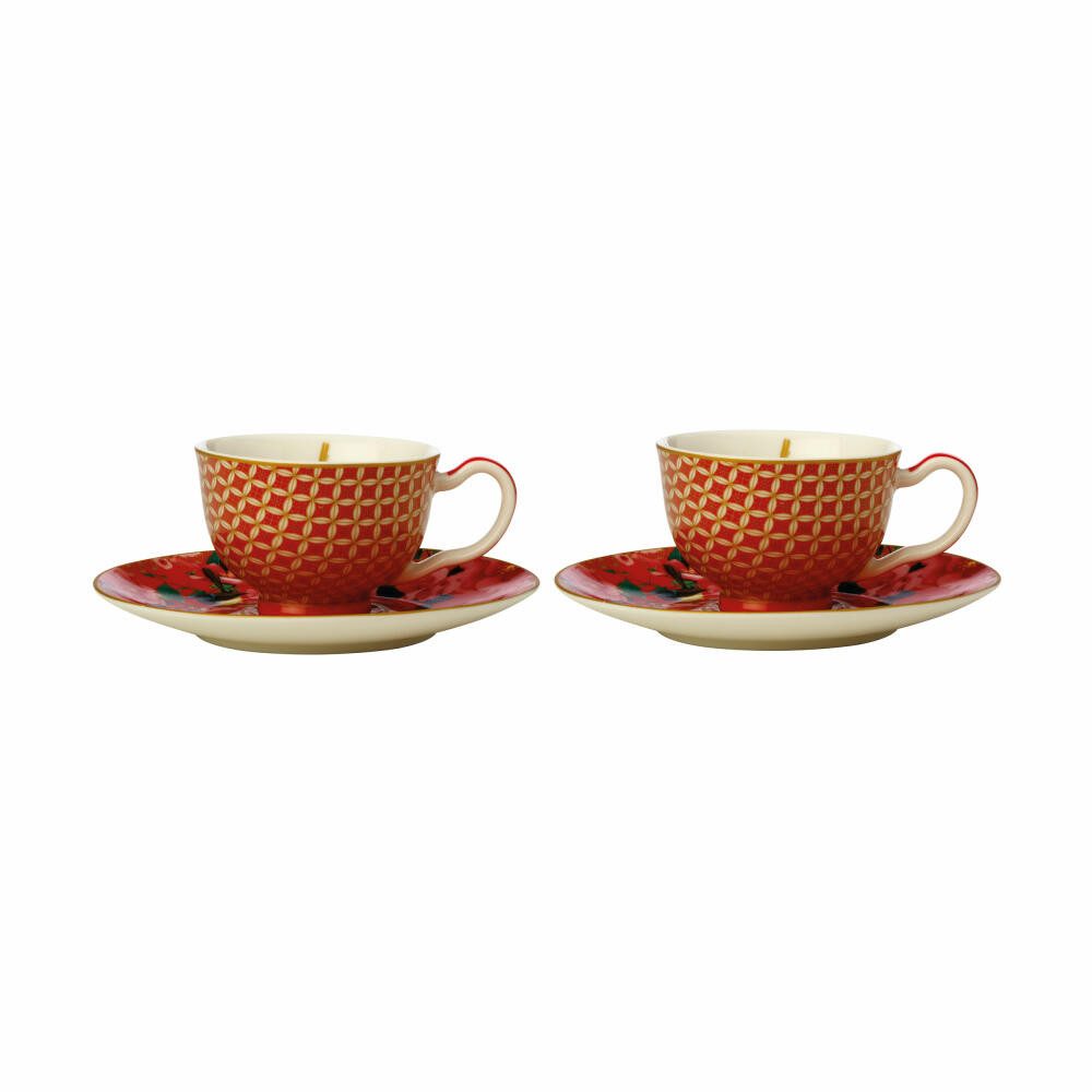 Maxwell & Williams Espressotasse TC Silk Road mit Untere 2er Set Rot 85ml, Porzellan