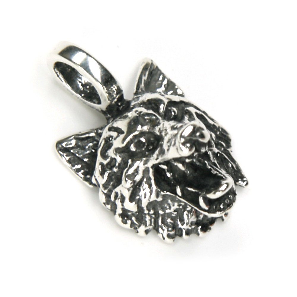 Silber Amulett Sterling 925 925 Silber Silberschmuck Wolfskopf, Kettenanhänger NKlaus für Wolf Kettenanhänger Damen